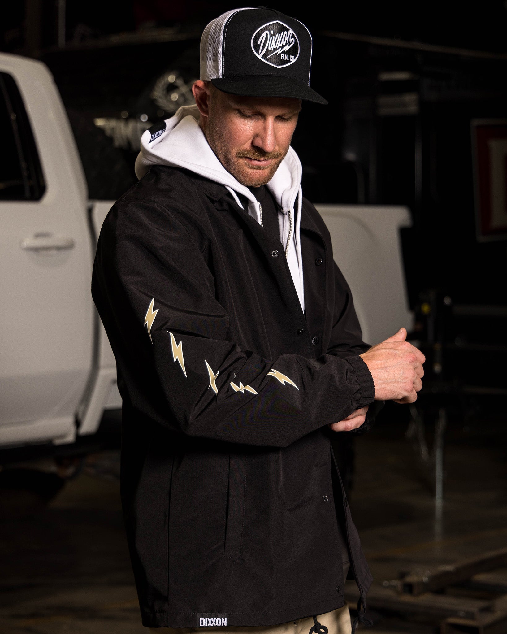 White & Gold Ignite Coaches Jacket - Black