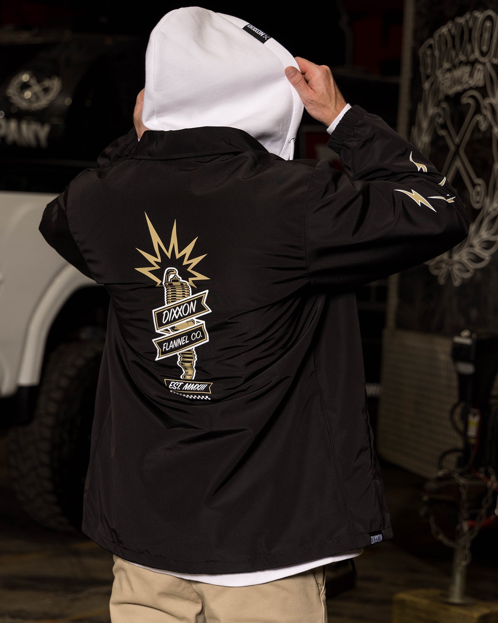 White & Gold Ignite Coaches Jacket - Black
