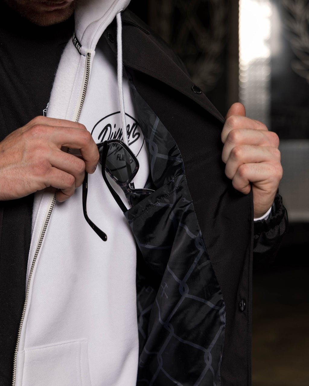 White & Gold Ignite Coaches Jacket - Black
