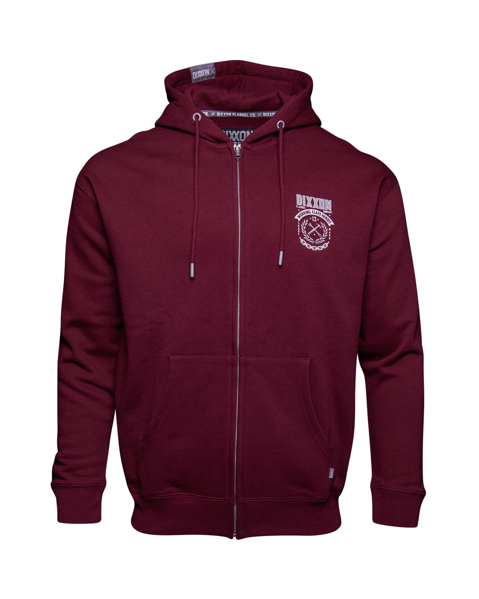 White & Gray Weld Zip Up Hoodie - Maroon