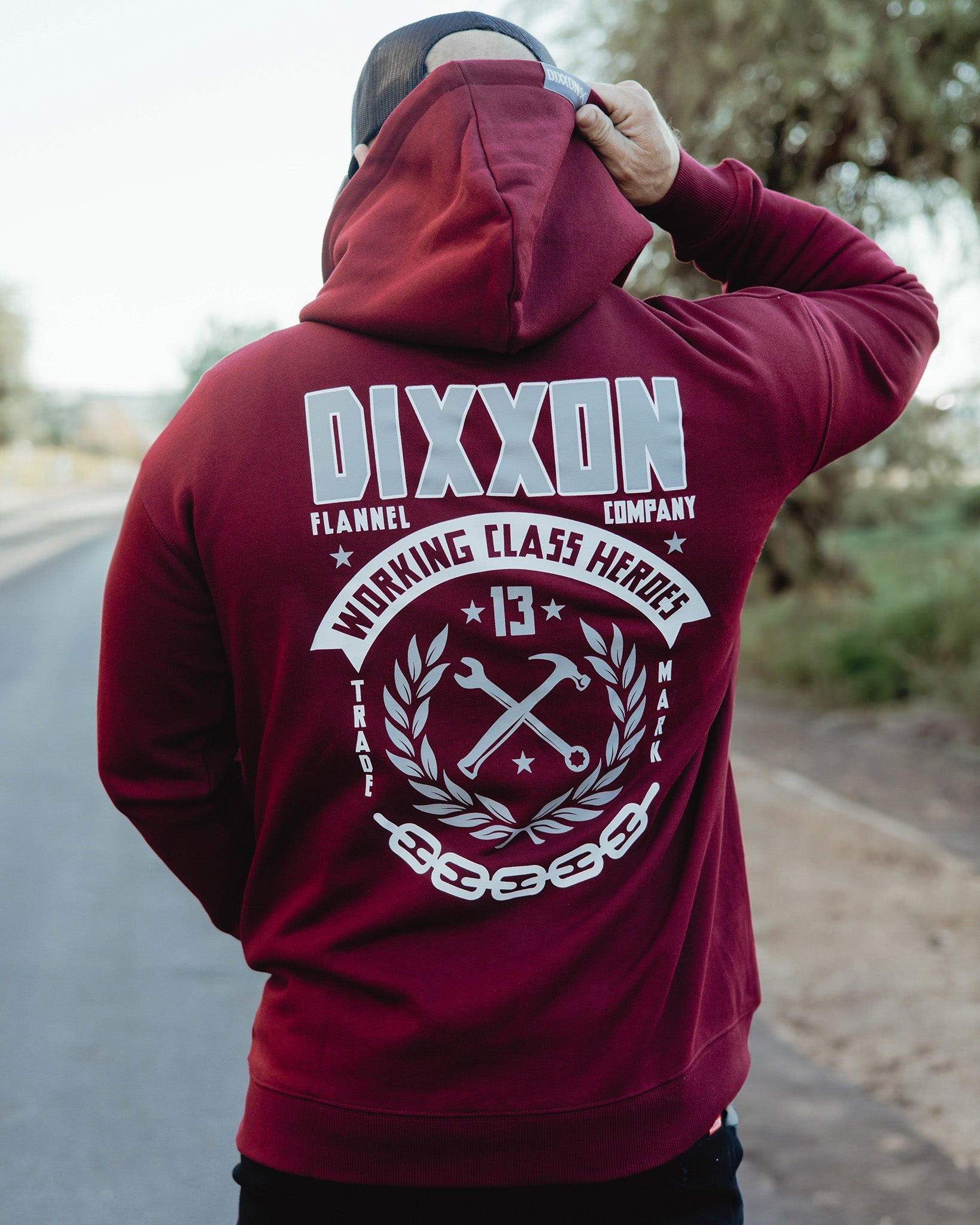 White & Gray Weld Zip Up Hoodie - Maroon