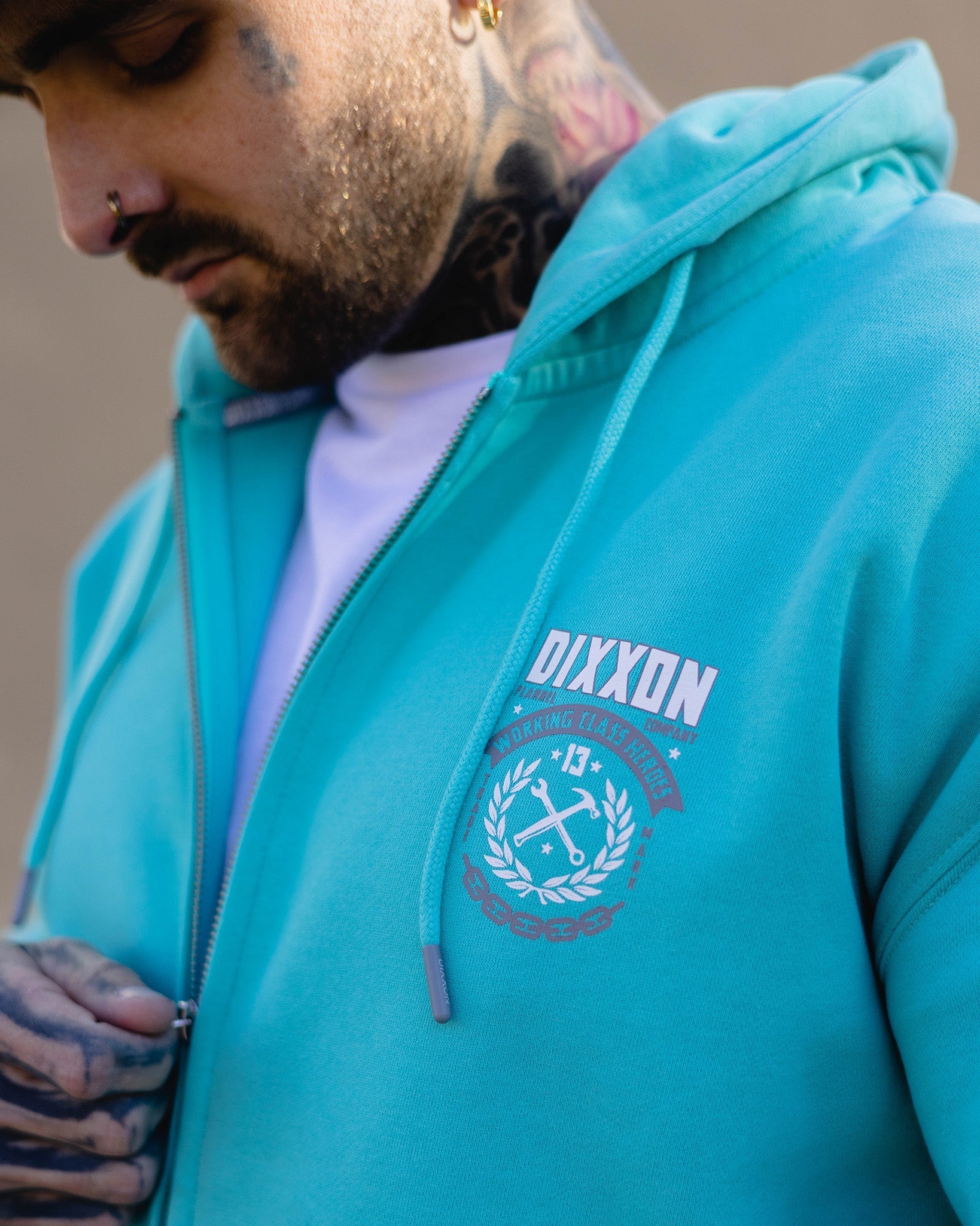 White & Gray Weld Zip Up Hoodie - Tiffany