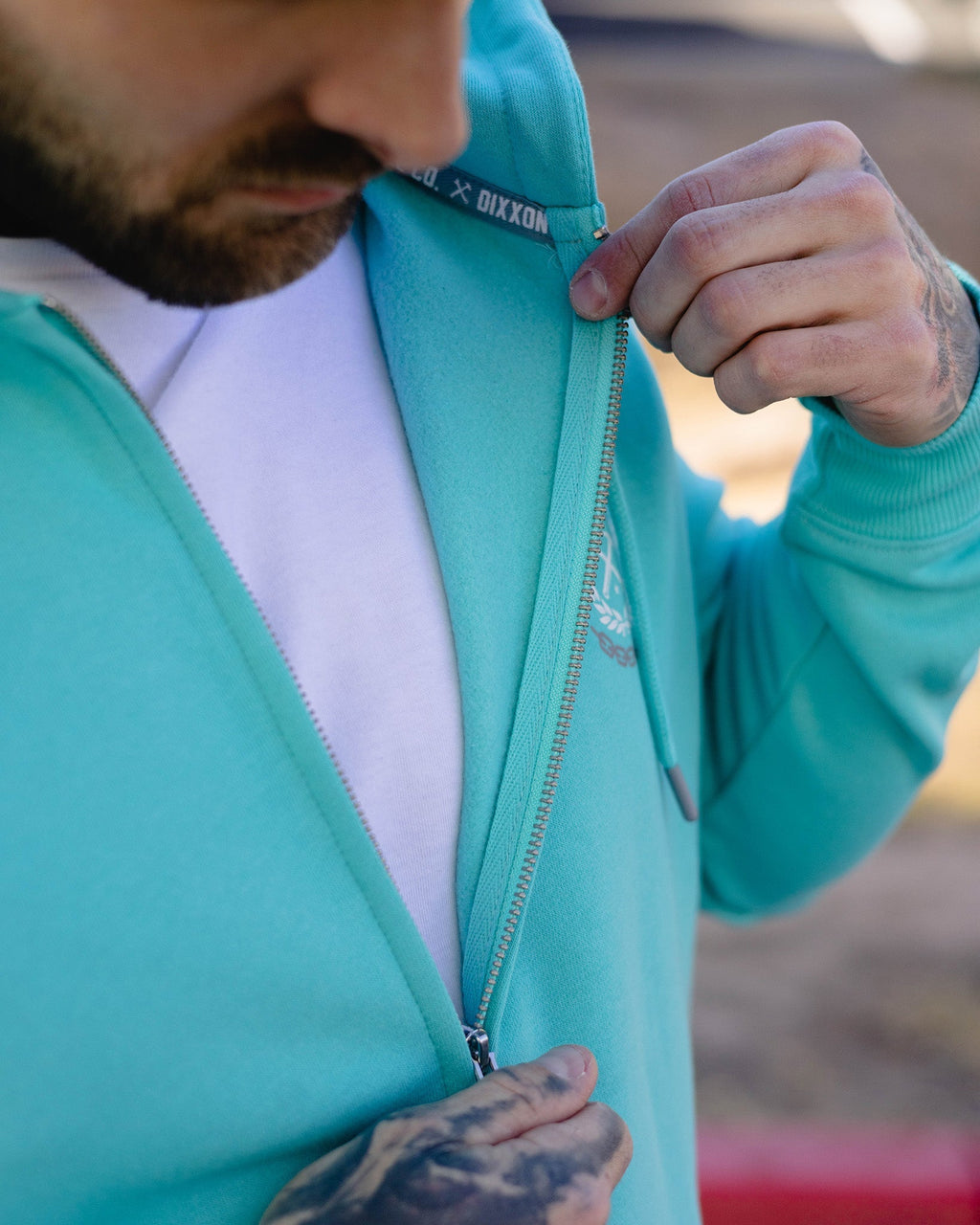 White & Gray Weld Zip Up Hoodie - Tiffany