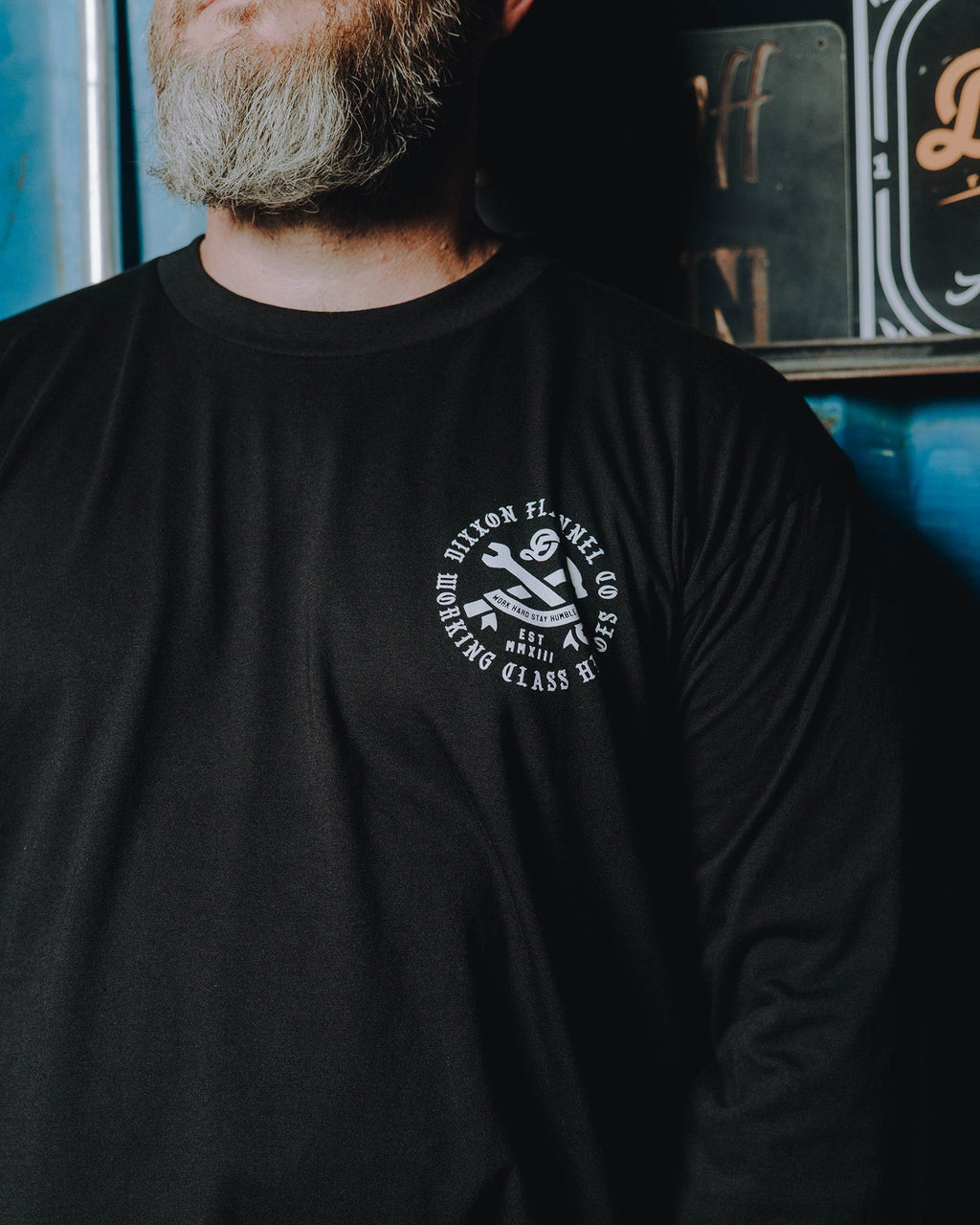 White Working Class Badge Long Sleeve T-Shirt - Black