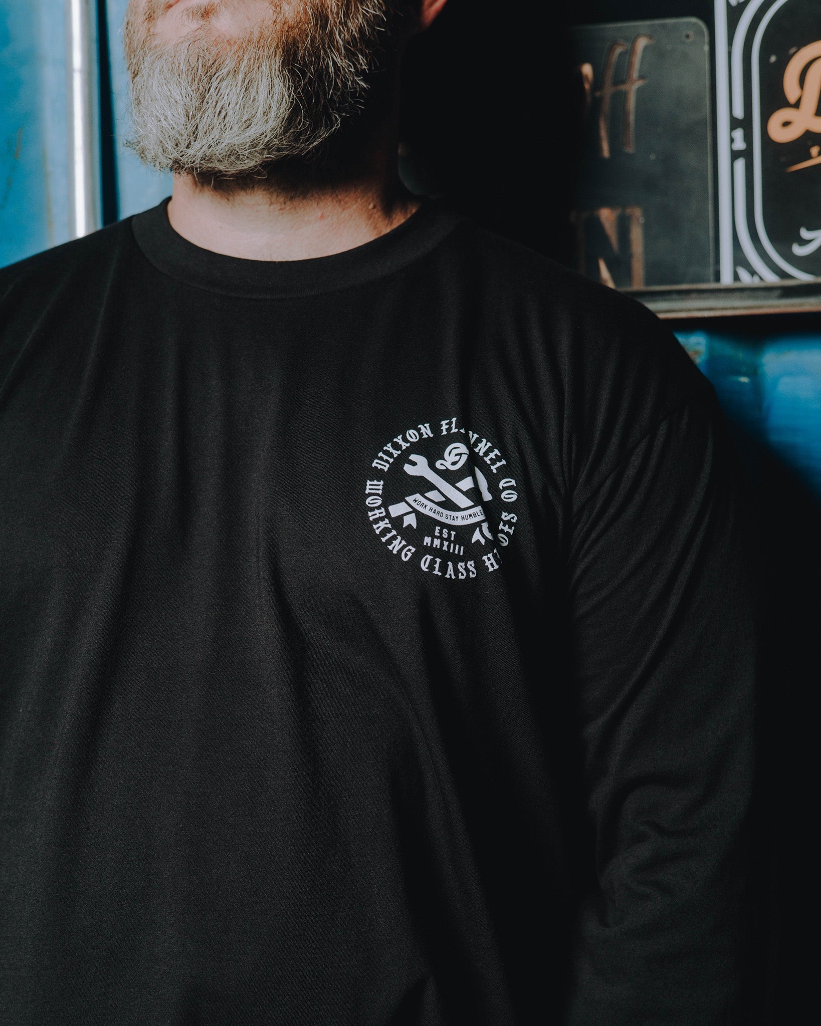 White Working Class Badge Long Sleeve T-Shirt - Black