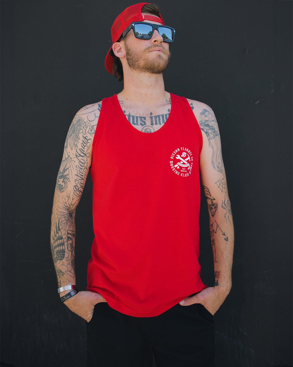 White Working Class Badge Tank - Red