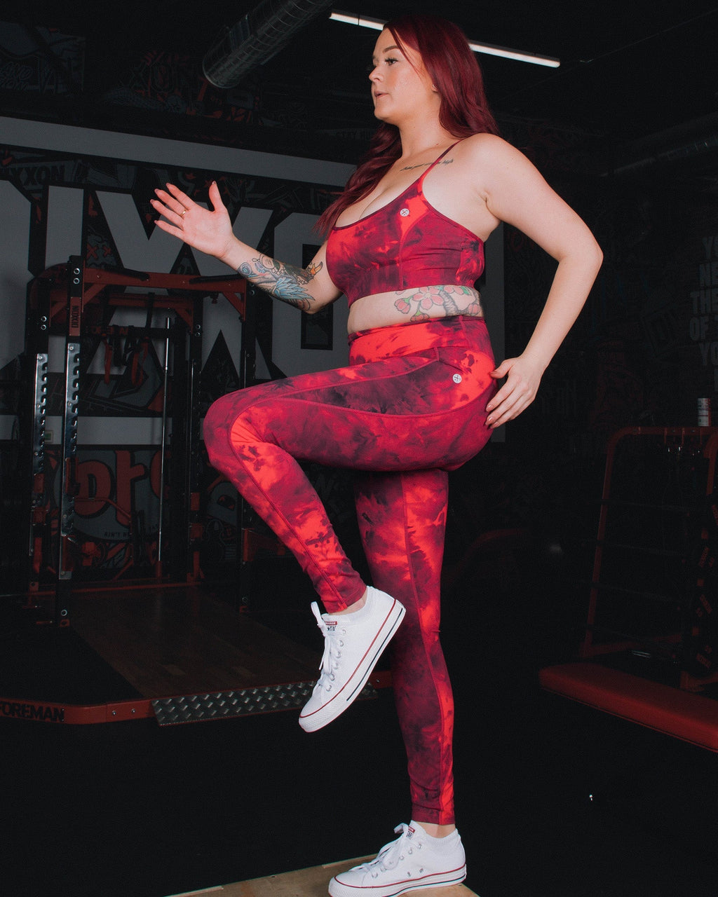 Women's Athletic Tie Dye Leggings - Red