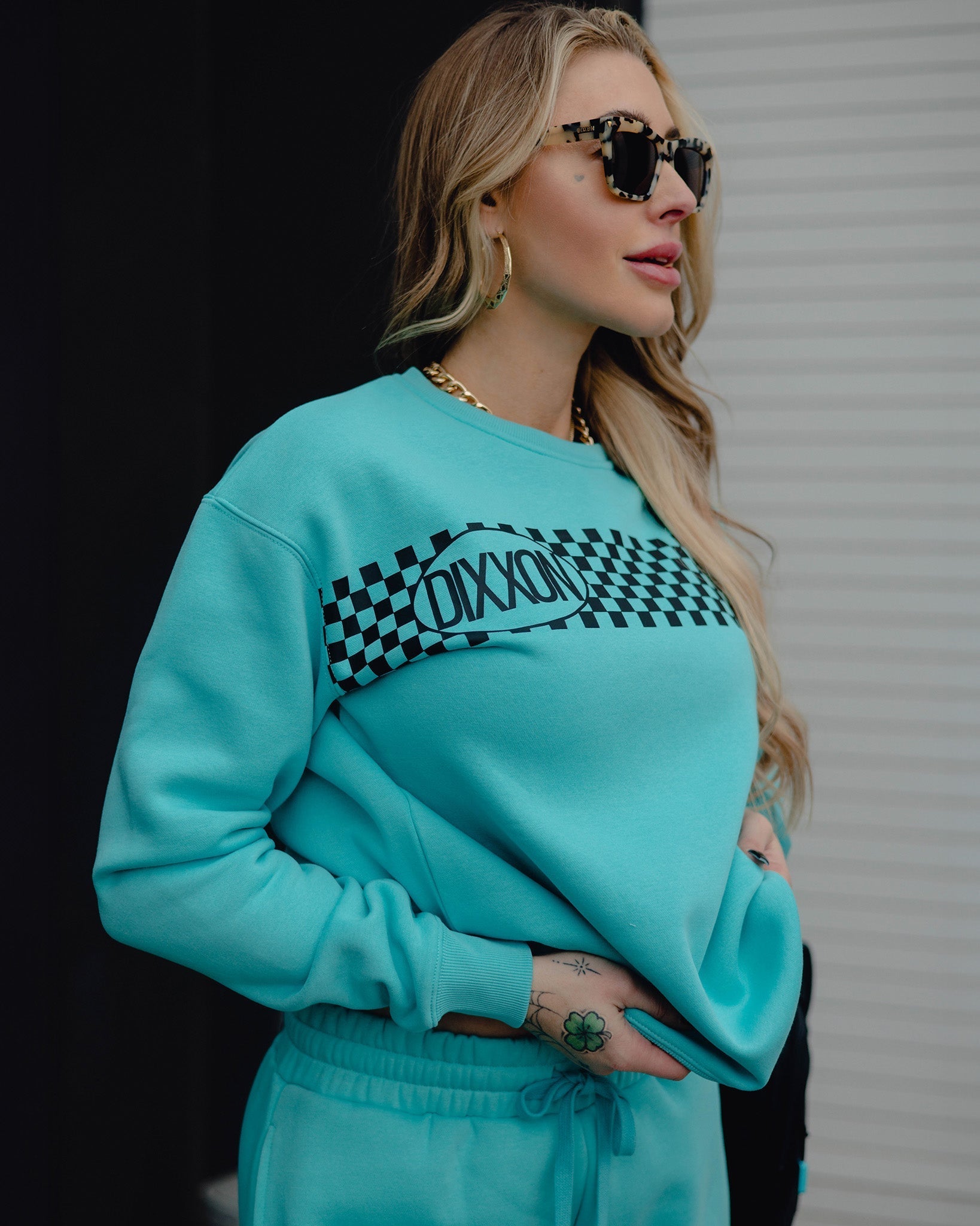 Women's Black Checkers Crewneck Sweatshirt - Tiffany