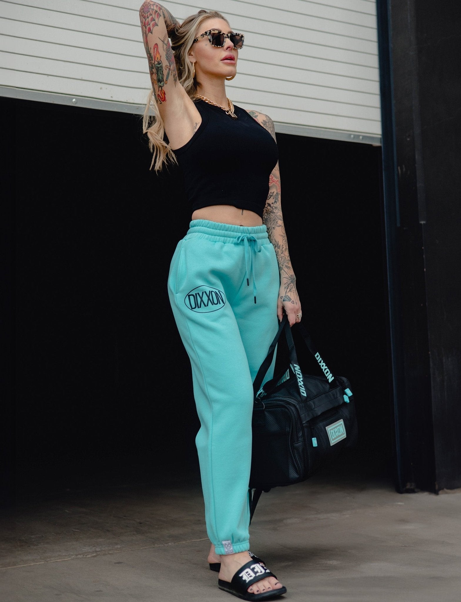 Women's Black Checkers Sweatpants - Tiffany