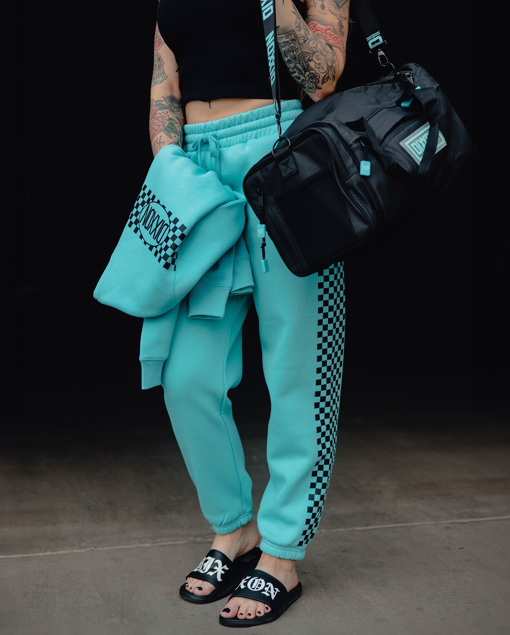 Women's Black Checkers Sweatpants - Tiffany