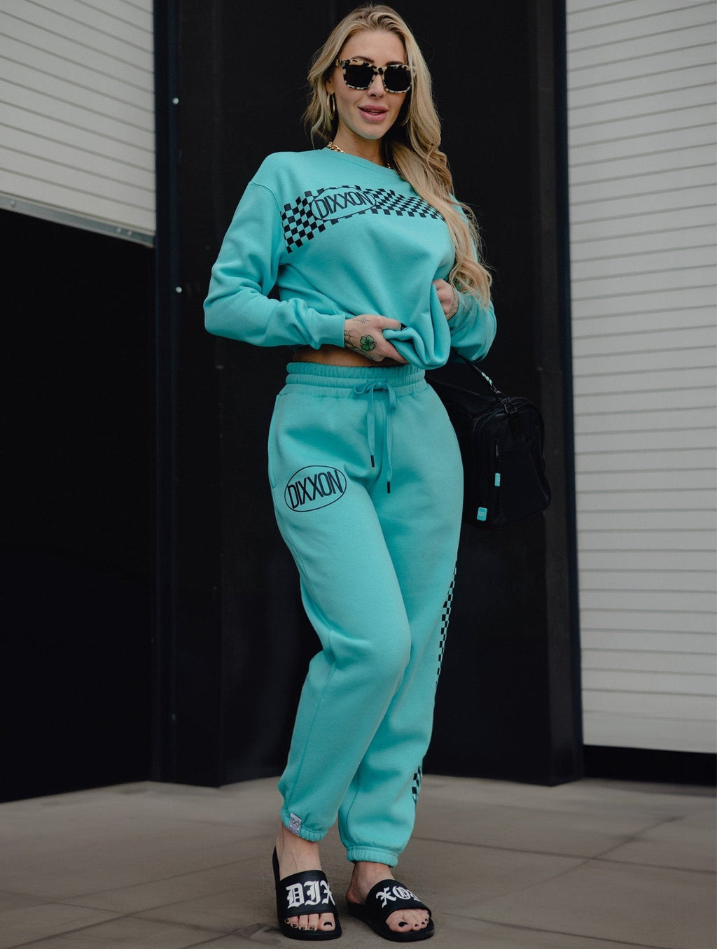 Women's Black Checkers Sweatpants - Tiffany