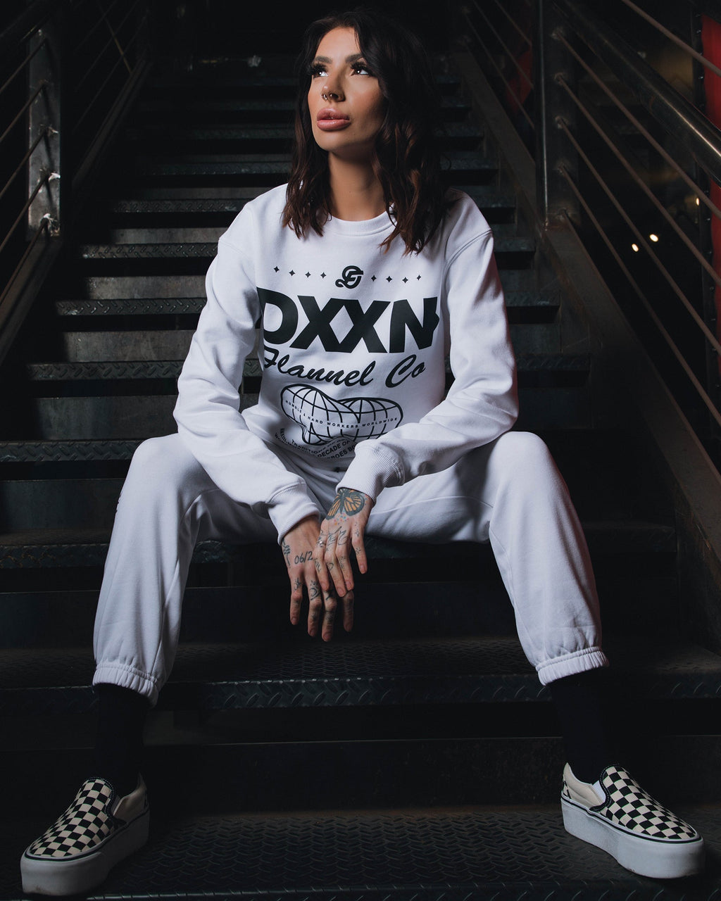 Women's Black Tech Crewneck Sweatshirt - White