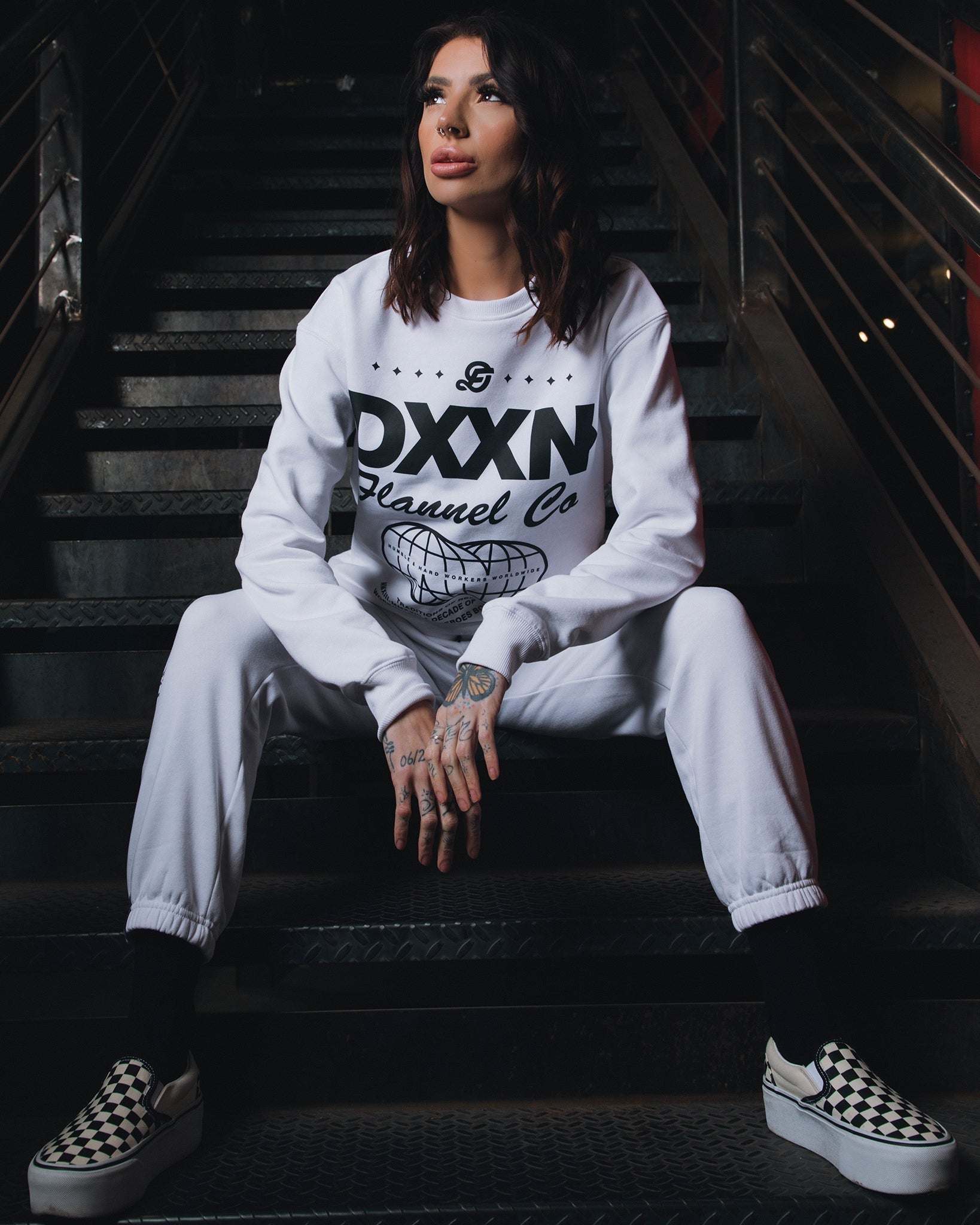Women's Black Tech Crewneck Sweatshirt - White