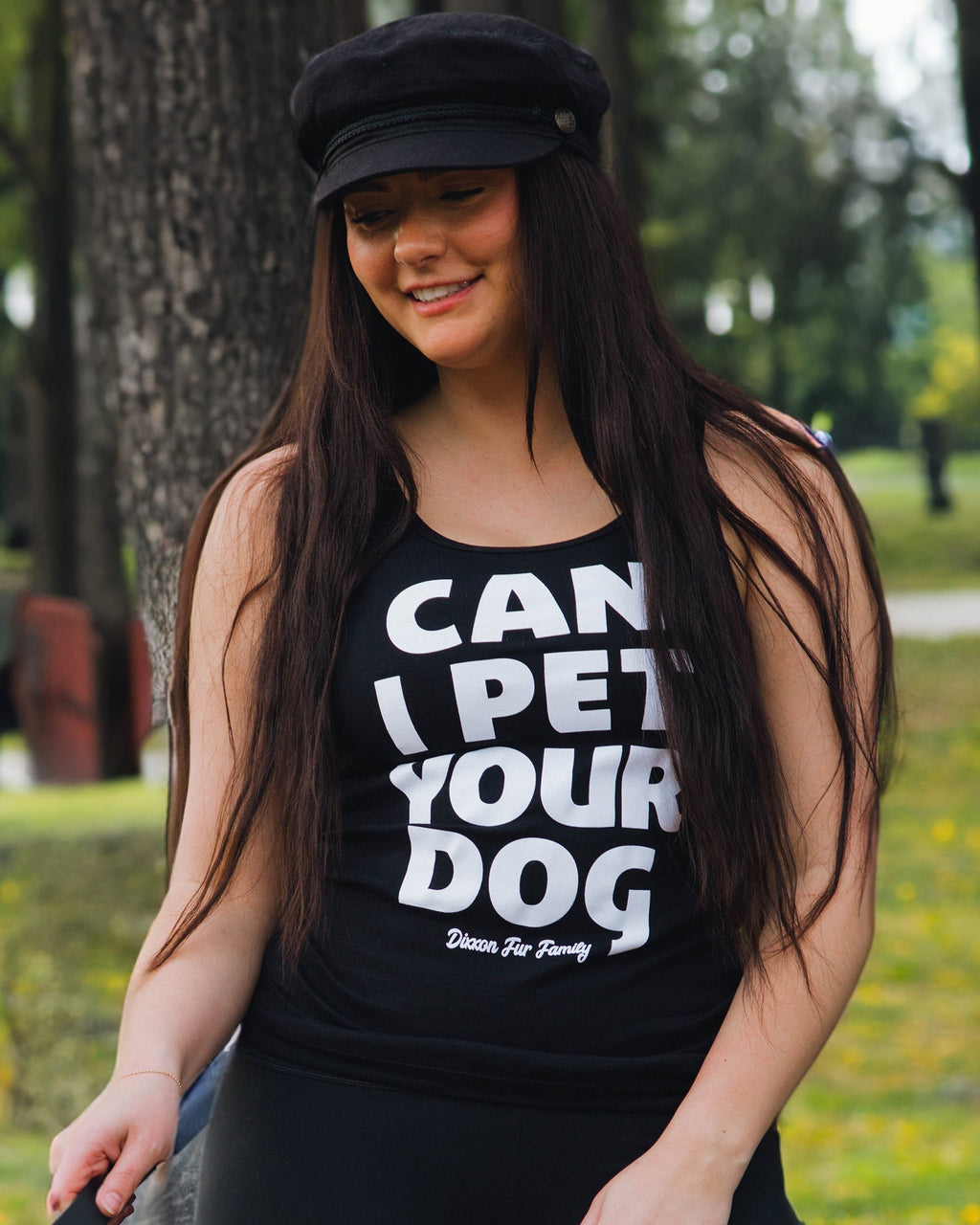 Women's Can I Pet Your Dog Fitted Tank - Black