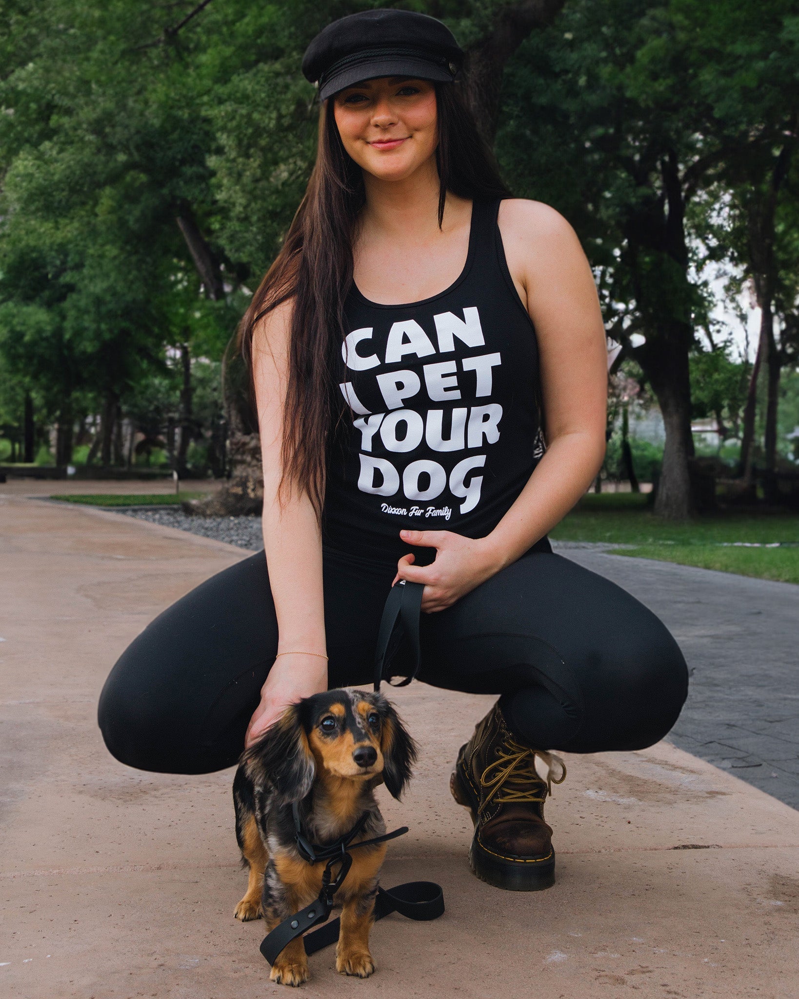 Women's Can I Pet Your Dog Fitted Tank - Black