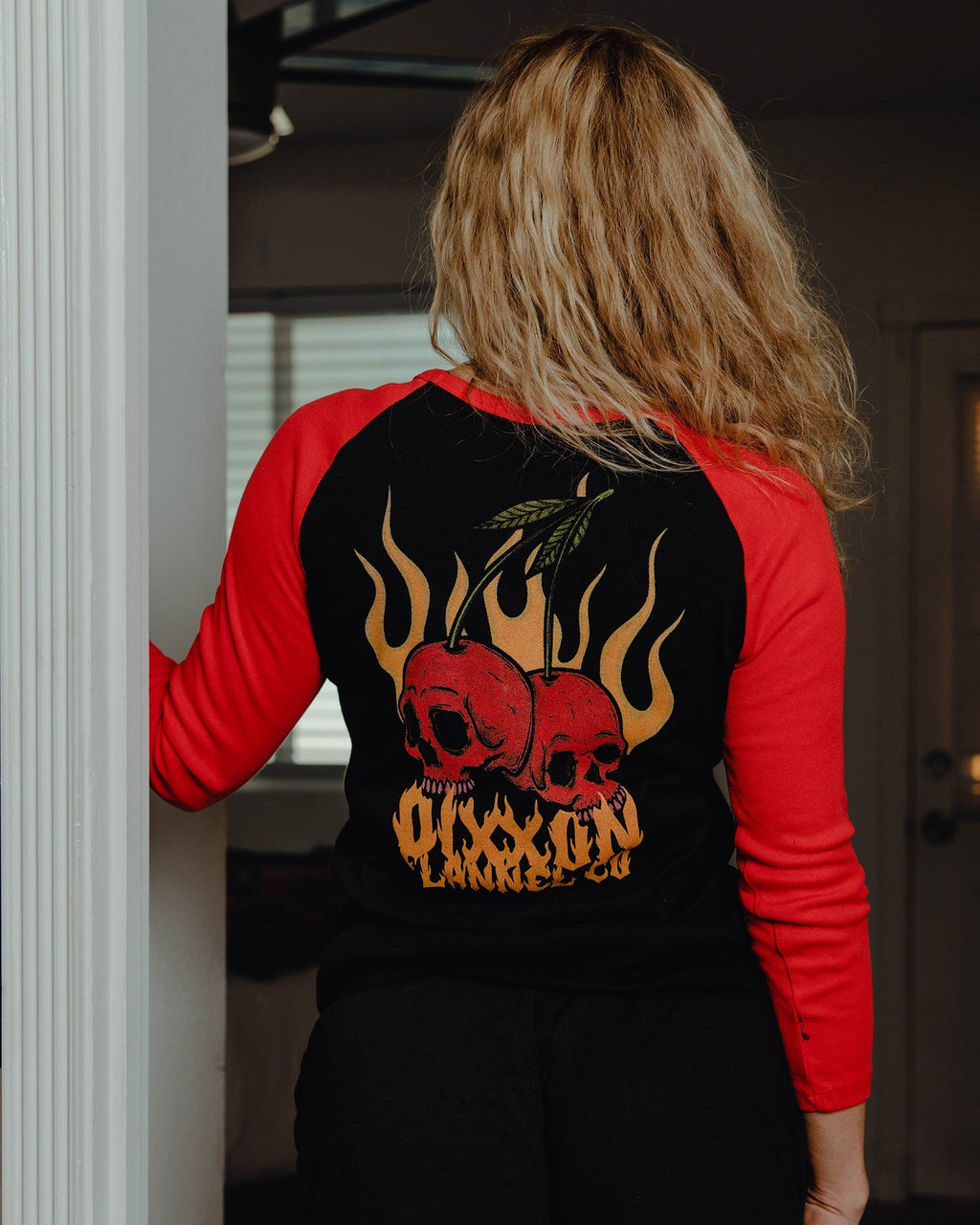 Women's Cherry Bomb Raglan 3/4 Tee - Black & Red