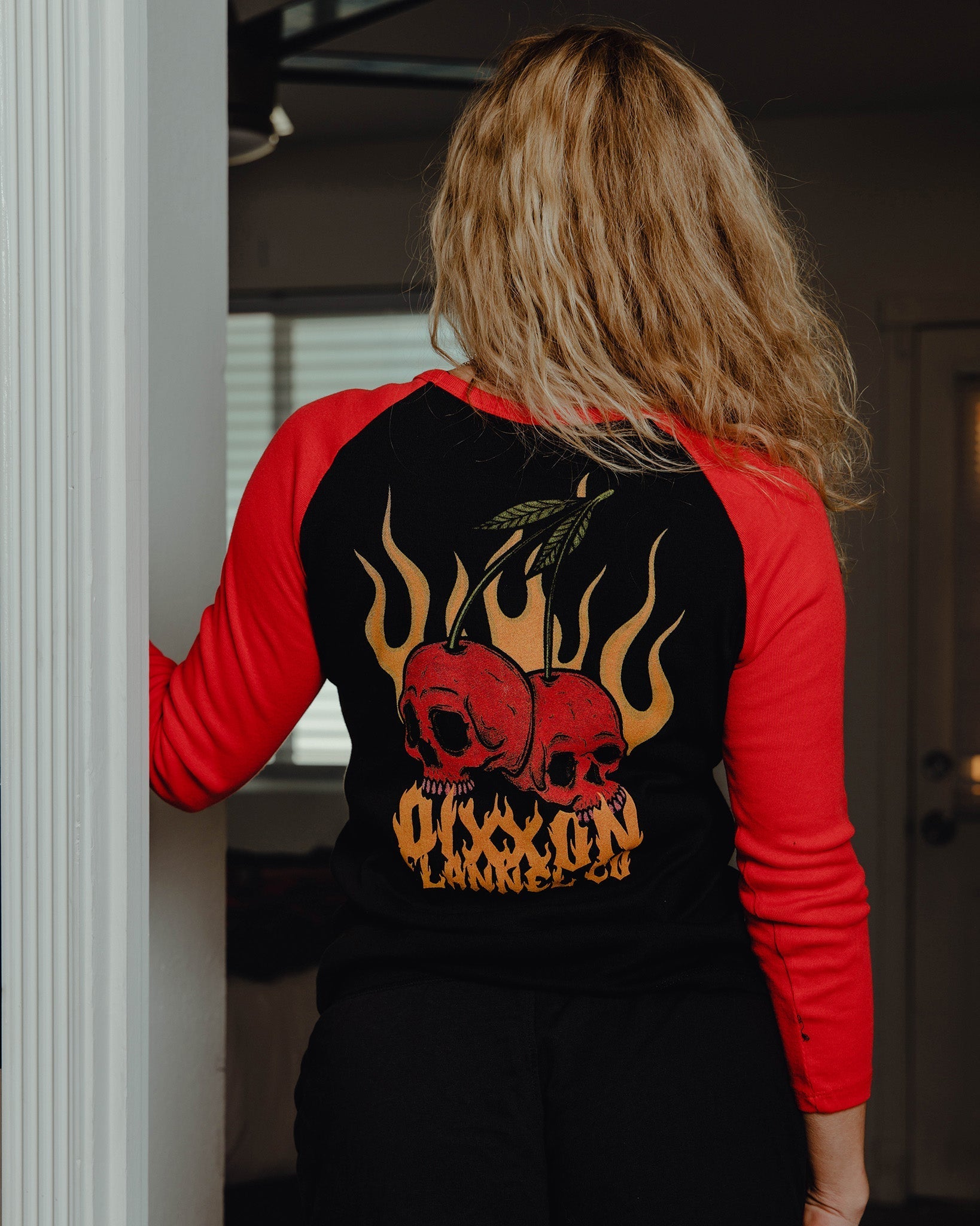 Women's Cherry Bomb Raglan 3/4 Tee - Black & Red