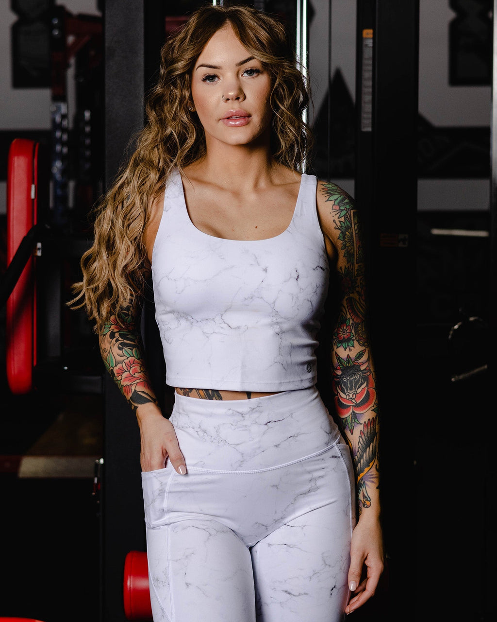 Women's Classic Crop Top - White Marble