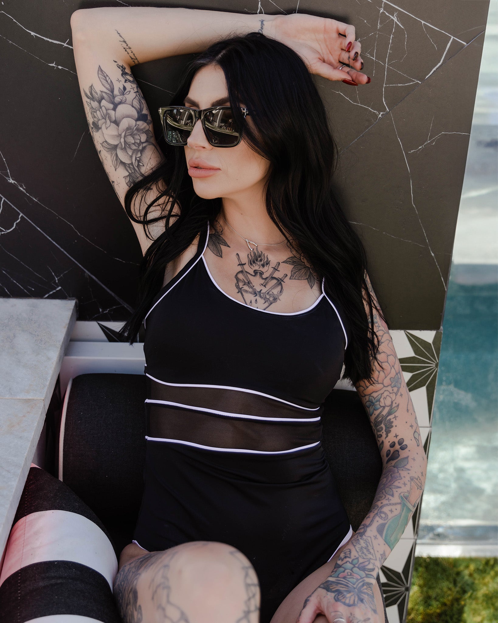 Women's Coastline Mesh One Piece Swimsuit - Black & White