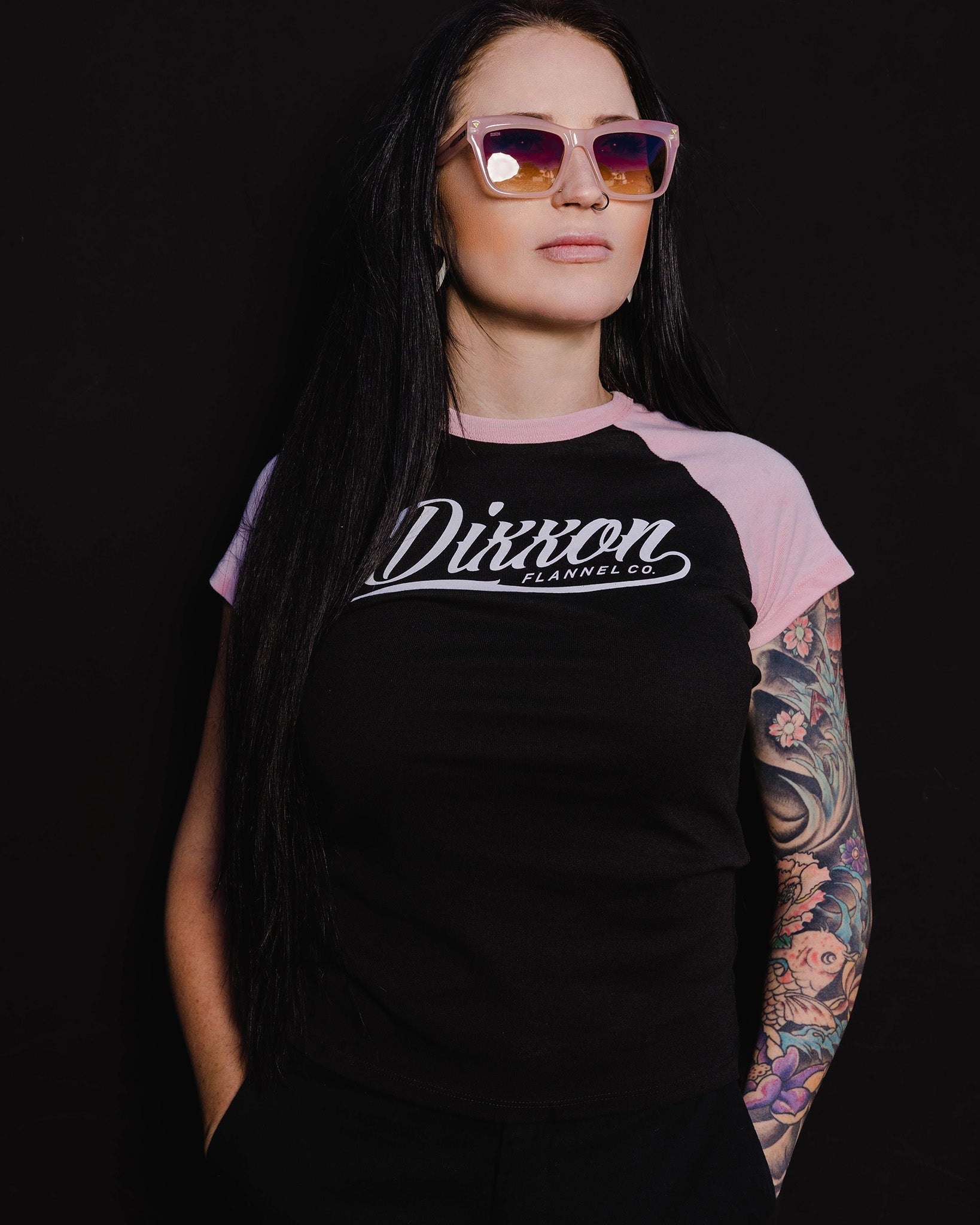 Women's Cursive Crop Top - Black & Pink