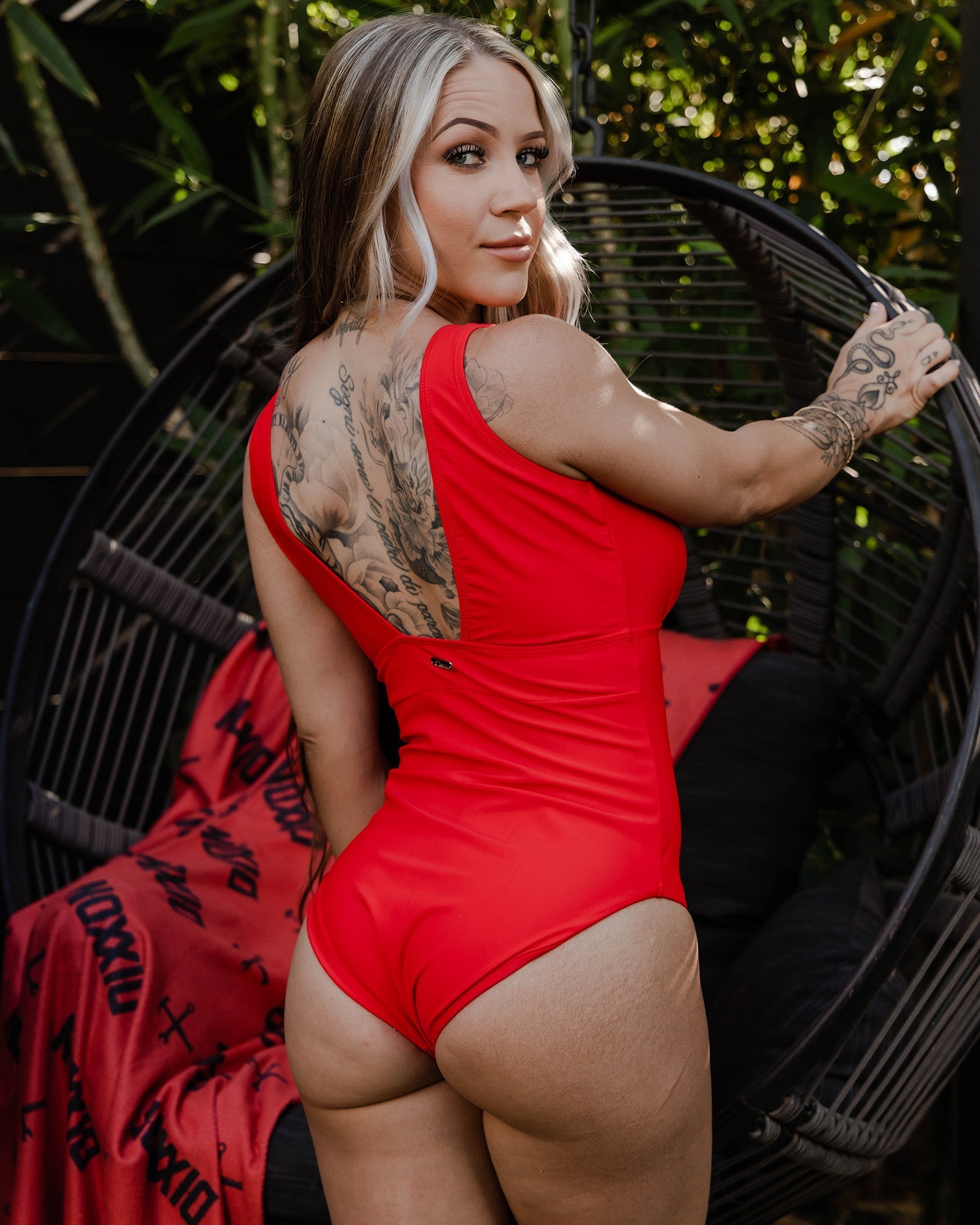 Women's Essential V-Neck One Piece - Red