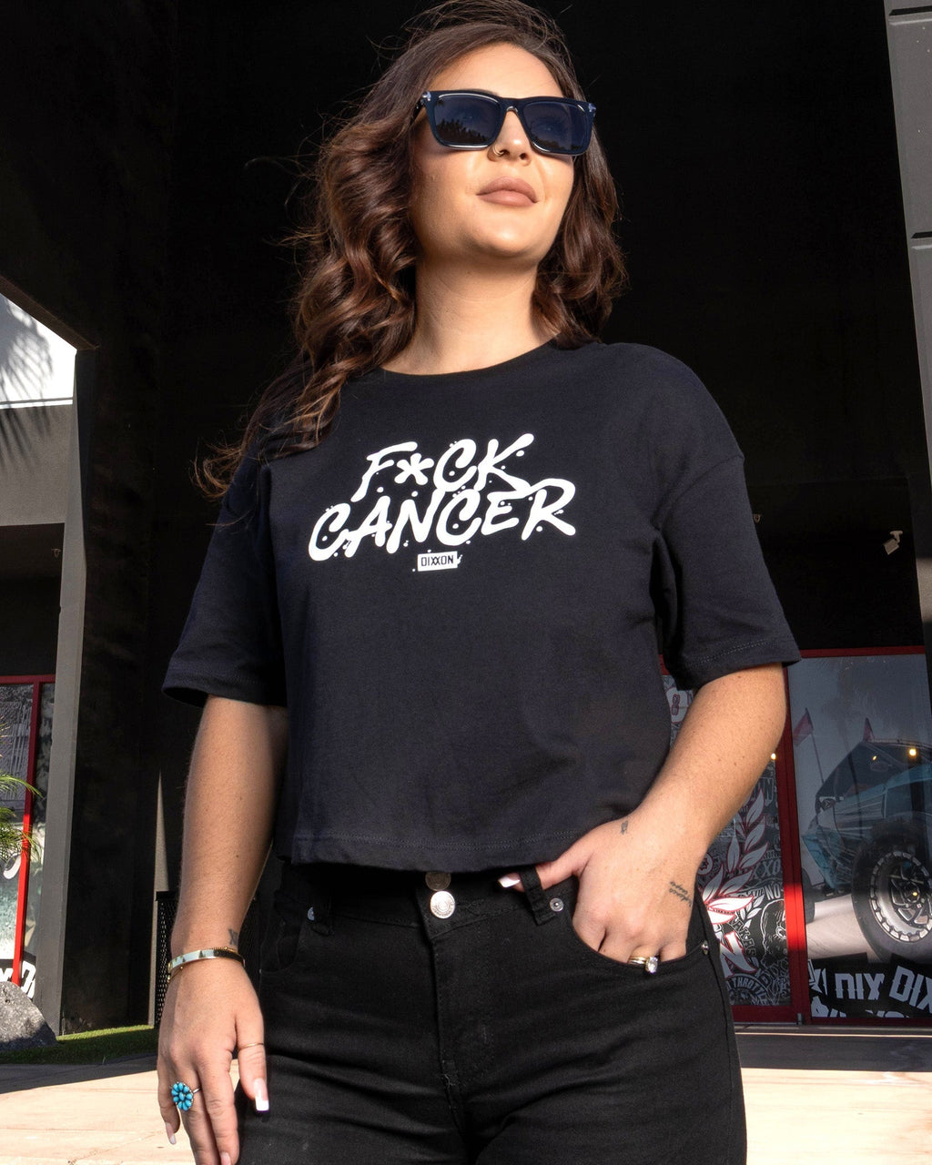 Women's F*ck Cancer Crop Top - Black