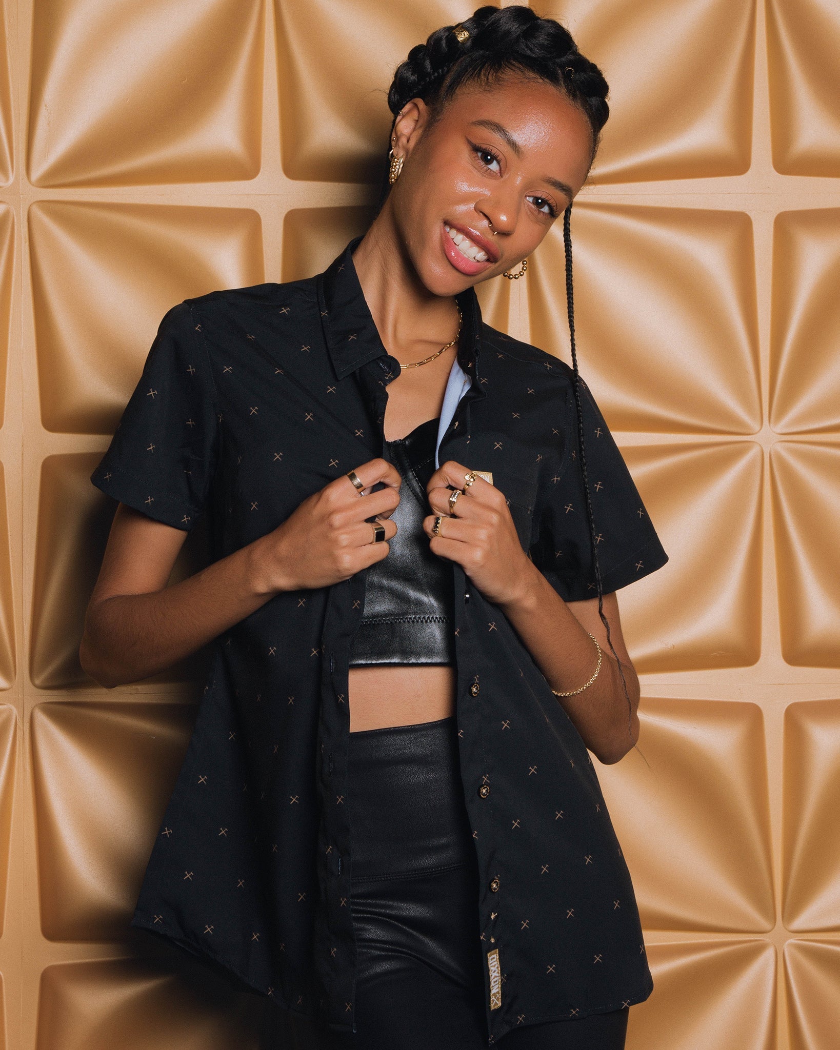 Women's Finney Party Shirt - Black & Gold