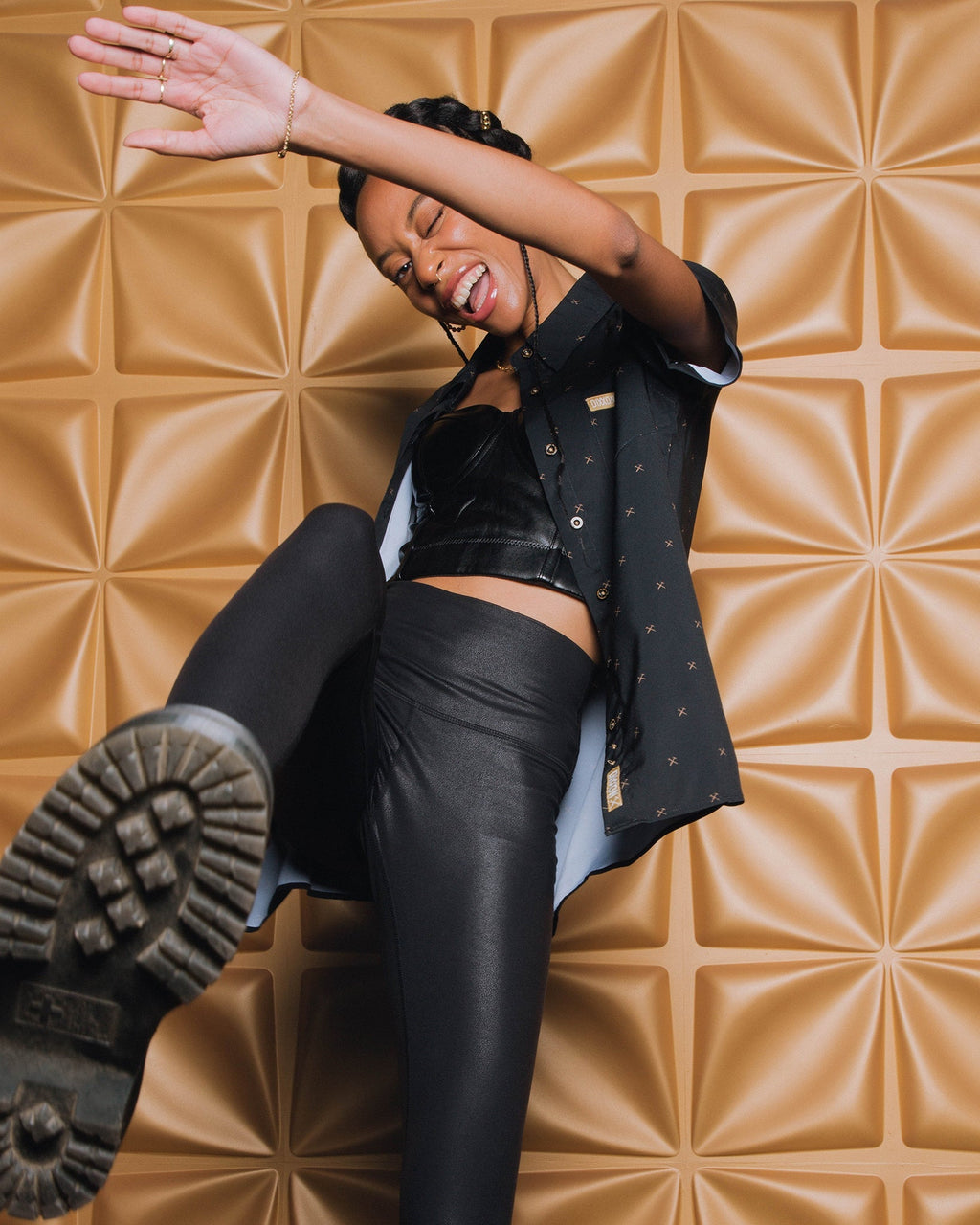 Women's Finney Party Shirt - Black & Gold