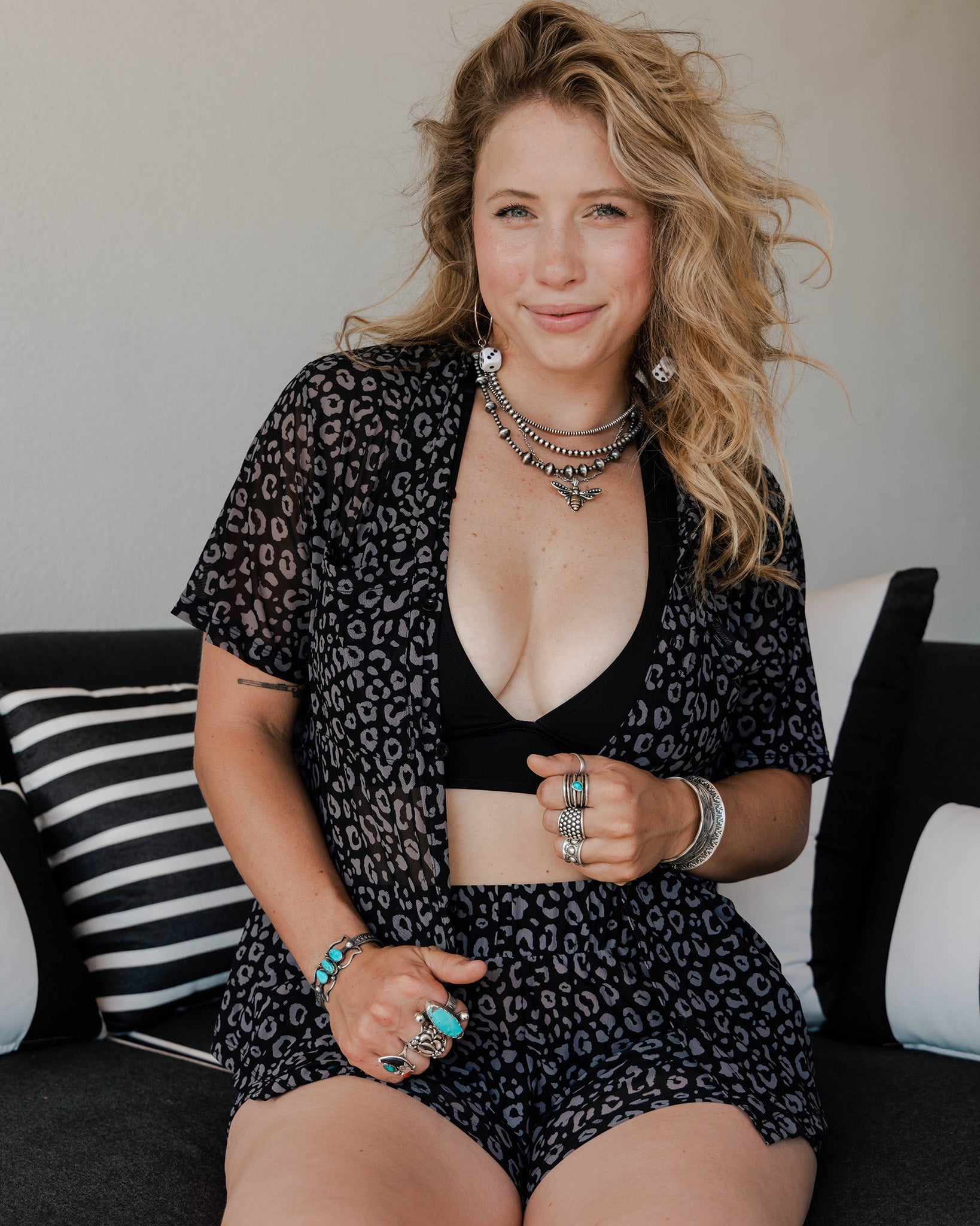 Women's Mesh Cover Up Button Up - Black Leopard