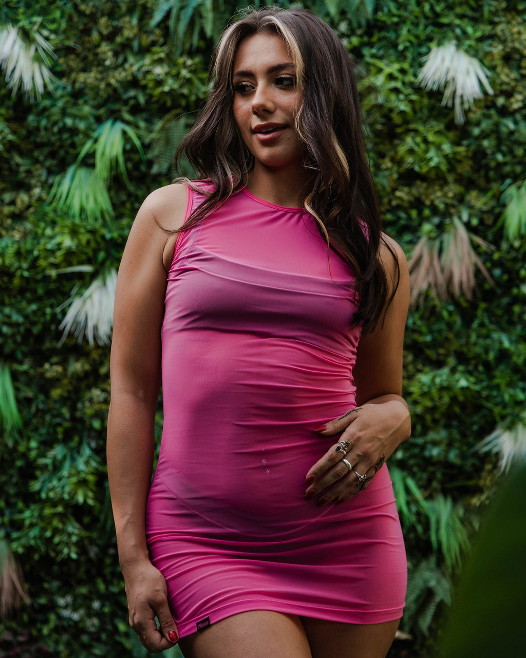 Women's Mesh Cover Up Dress - Hot Pink