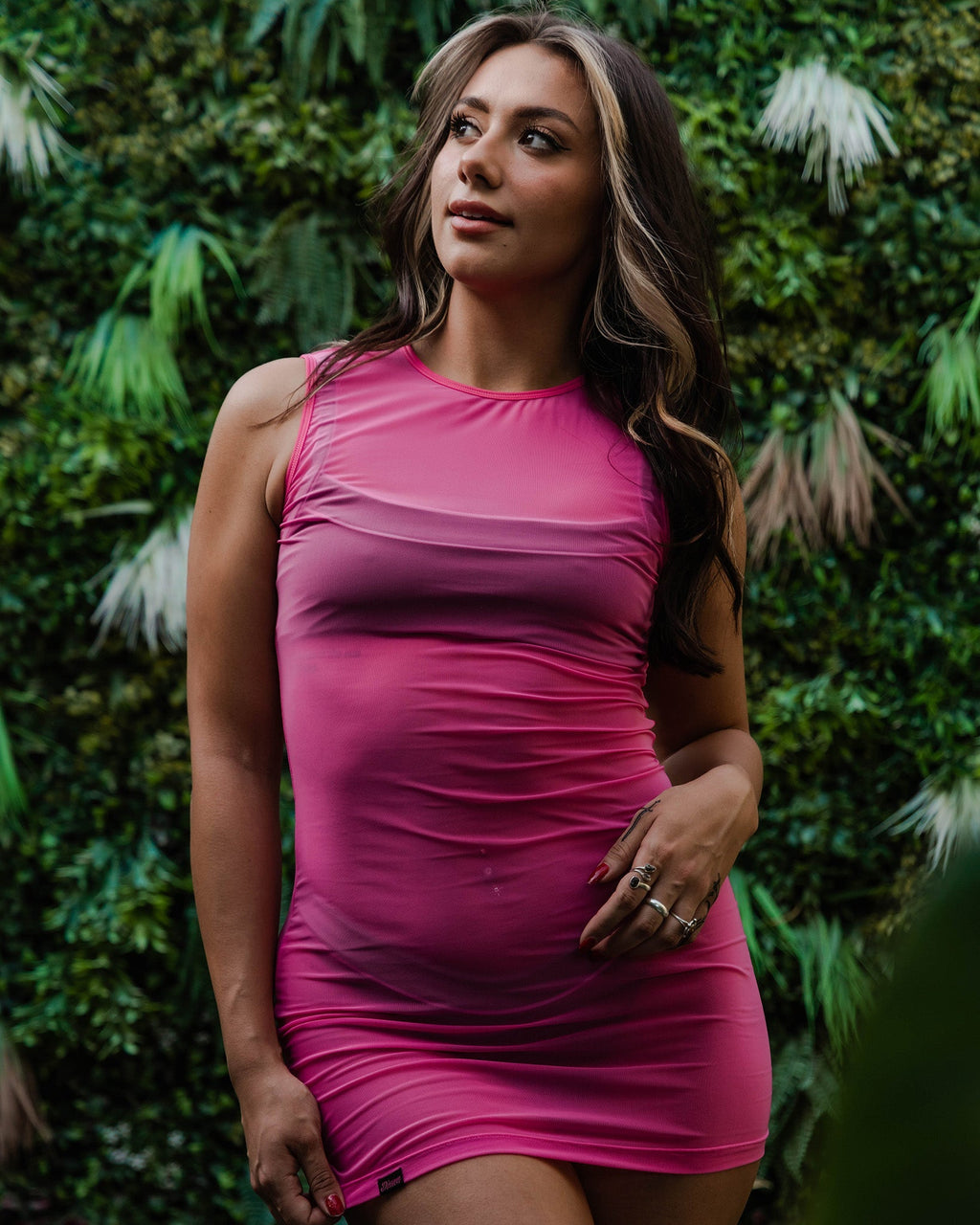 Women's Mesh Cover Up Dress - Hot Pink