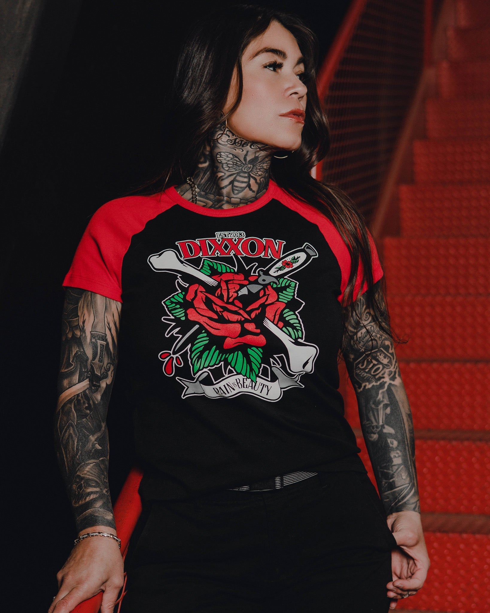 Women's Pain Is Beauty Raglan Tee - Black & Red