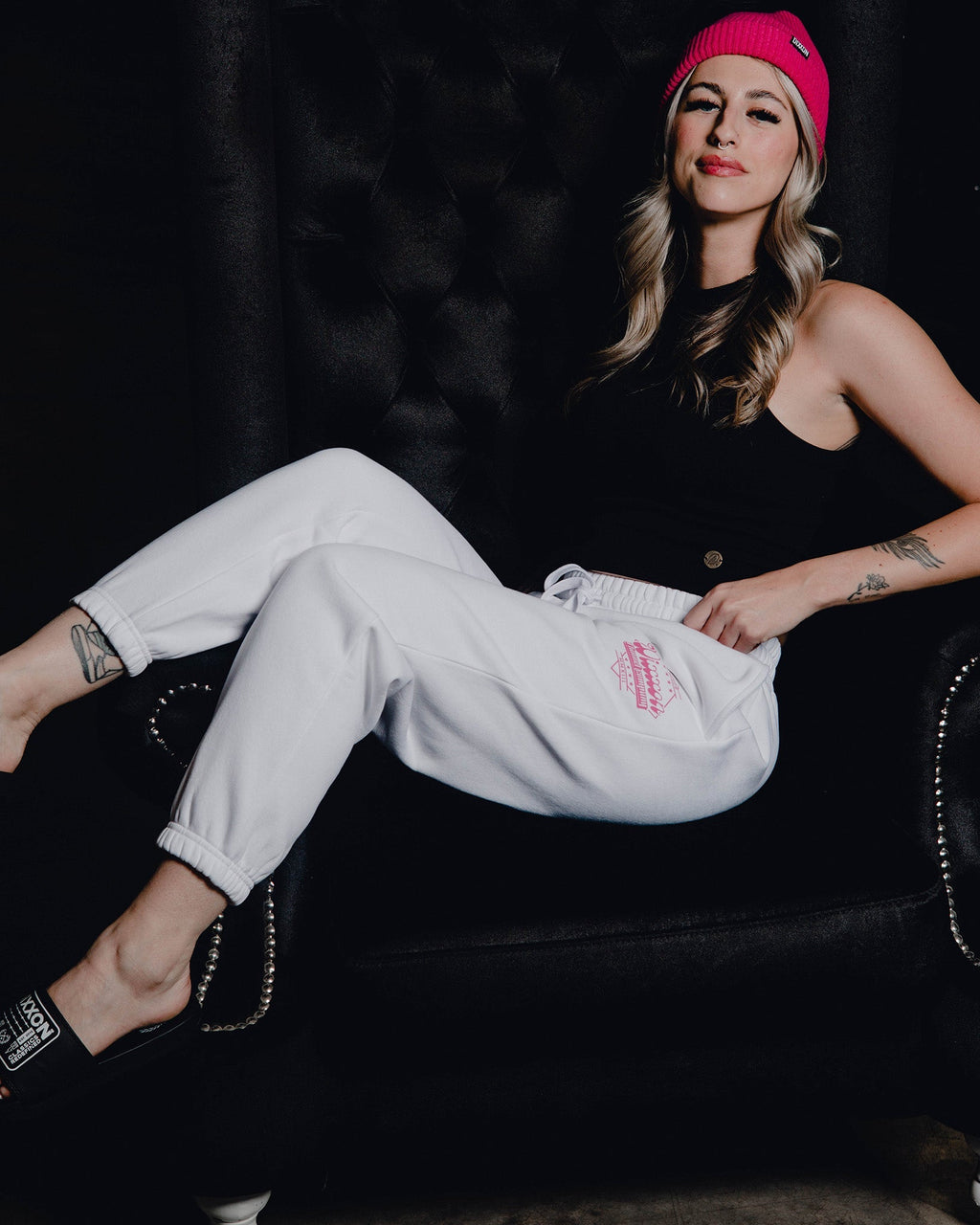 Women's Pink Stardust Sweatpants - White