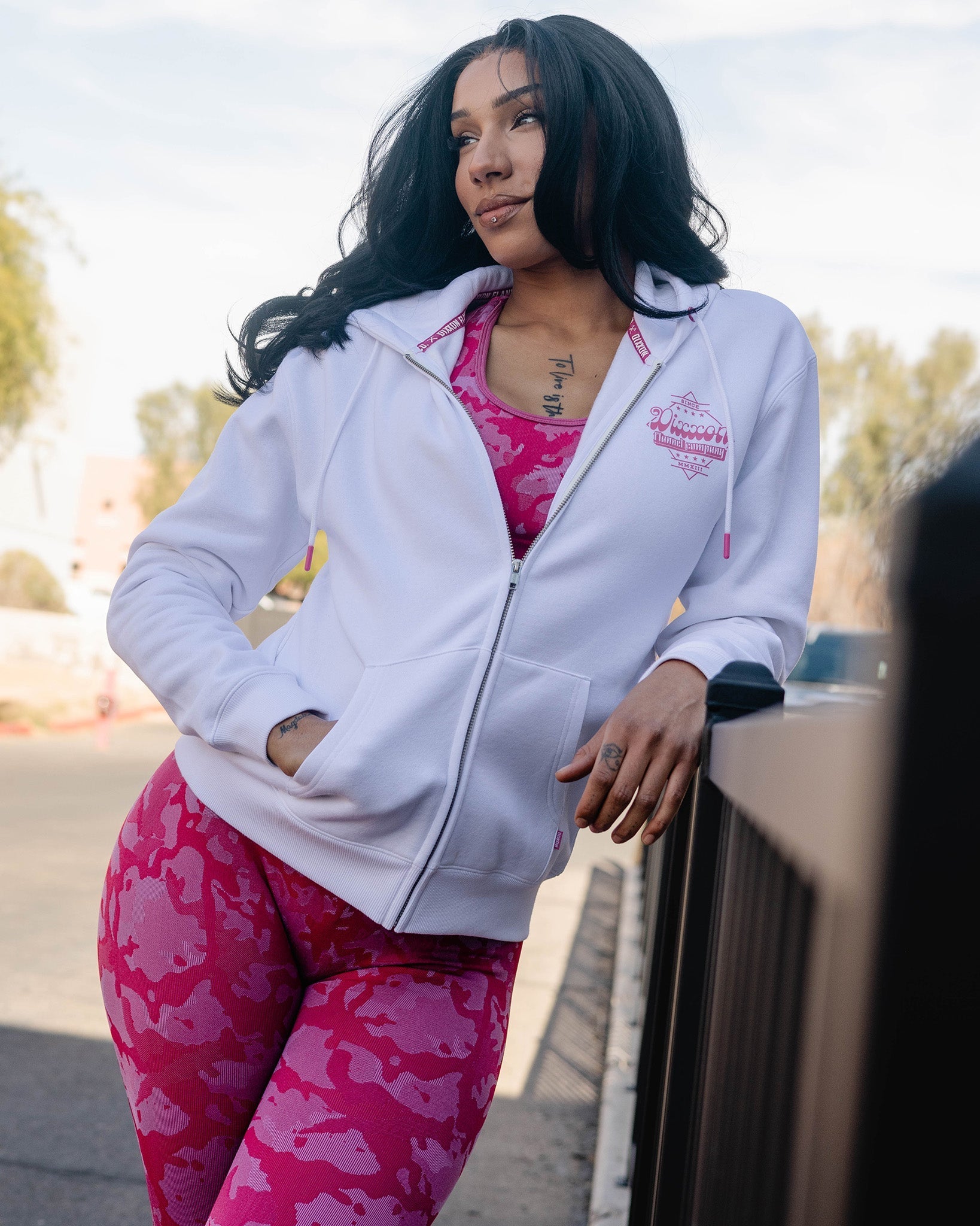 Women's Pink Stardust Zip Up Hoodie - White