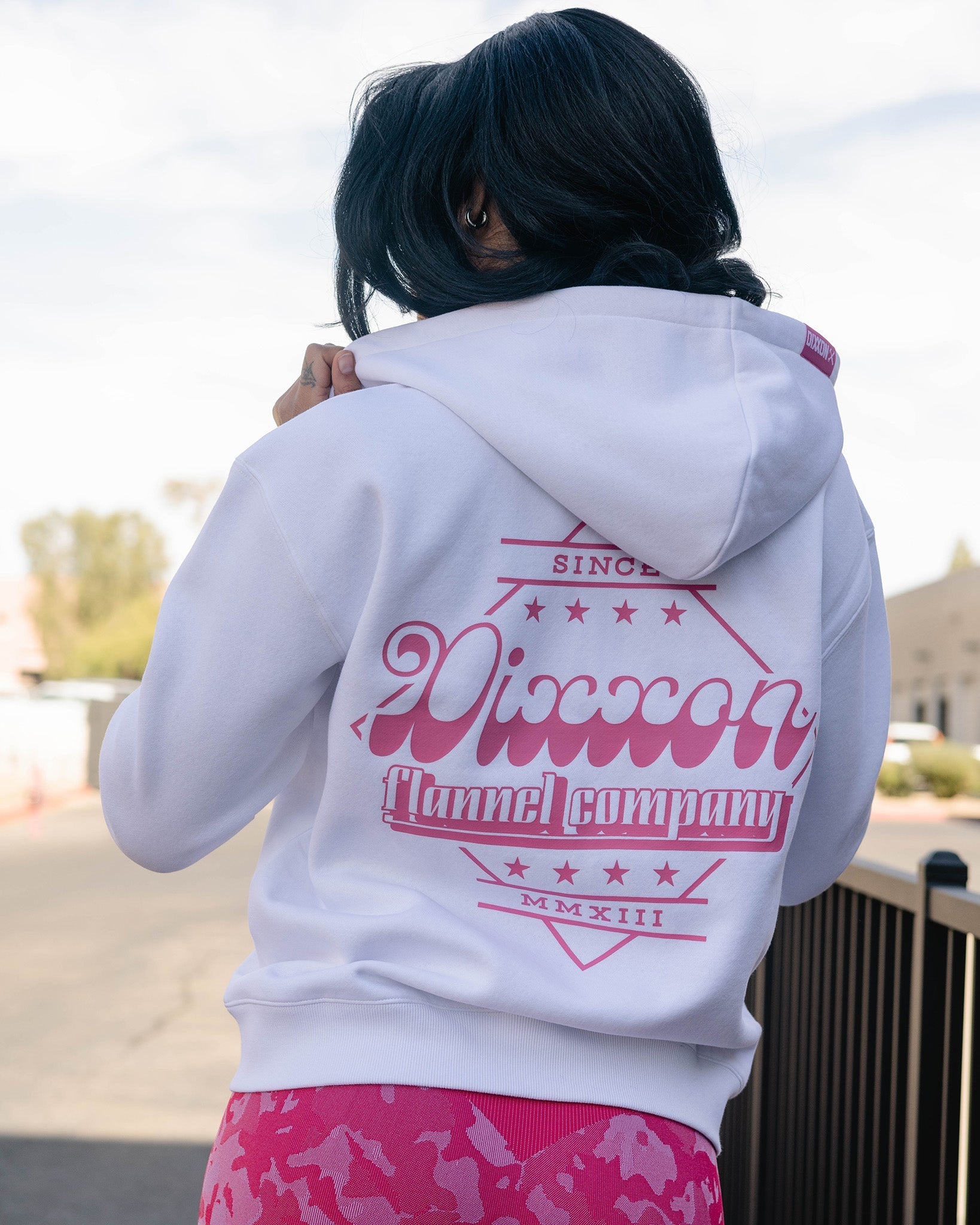 Women's Pink Stardust Zip Up Hoodie - White