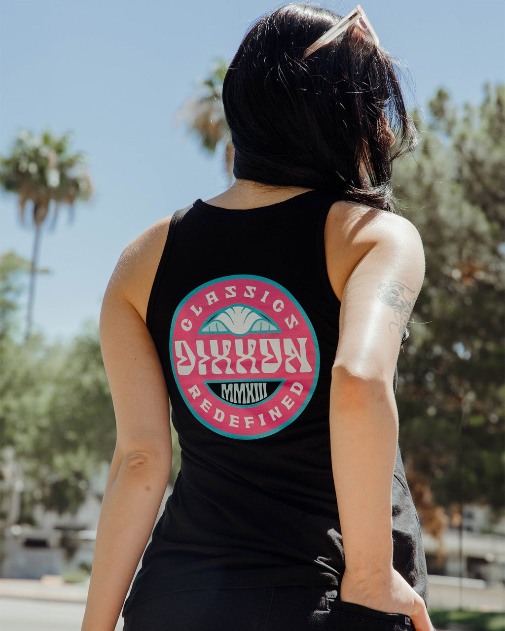 Women's Pink Sunbather Flowy Tank - Black