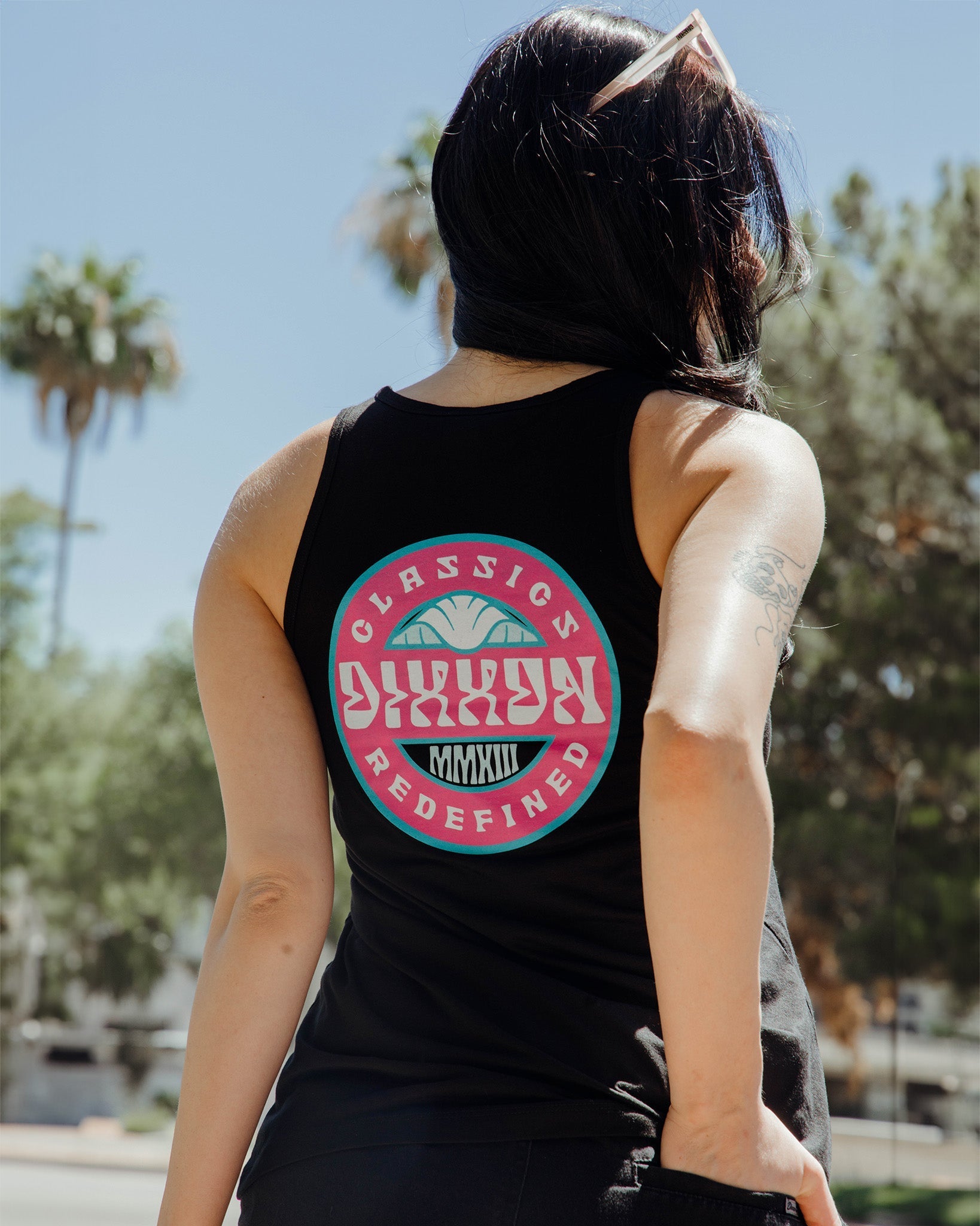 Women's Pink Sunbather Flowy Tank - Black