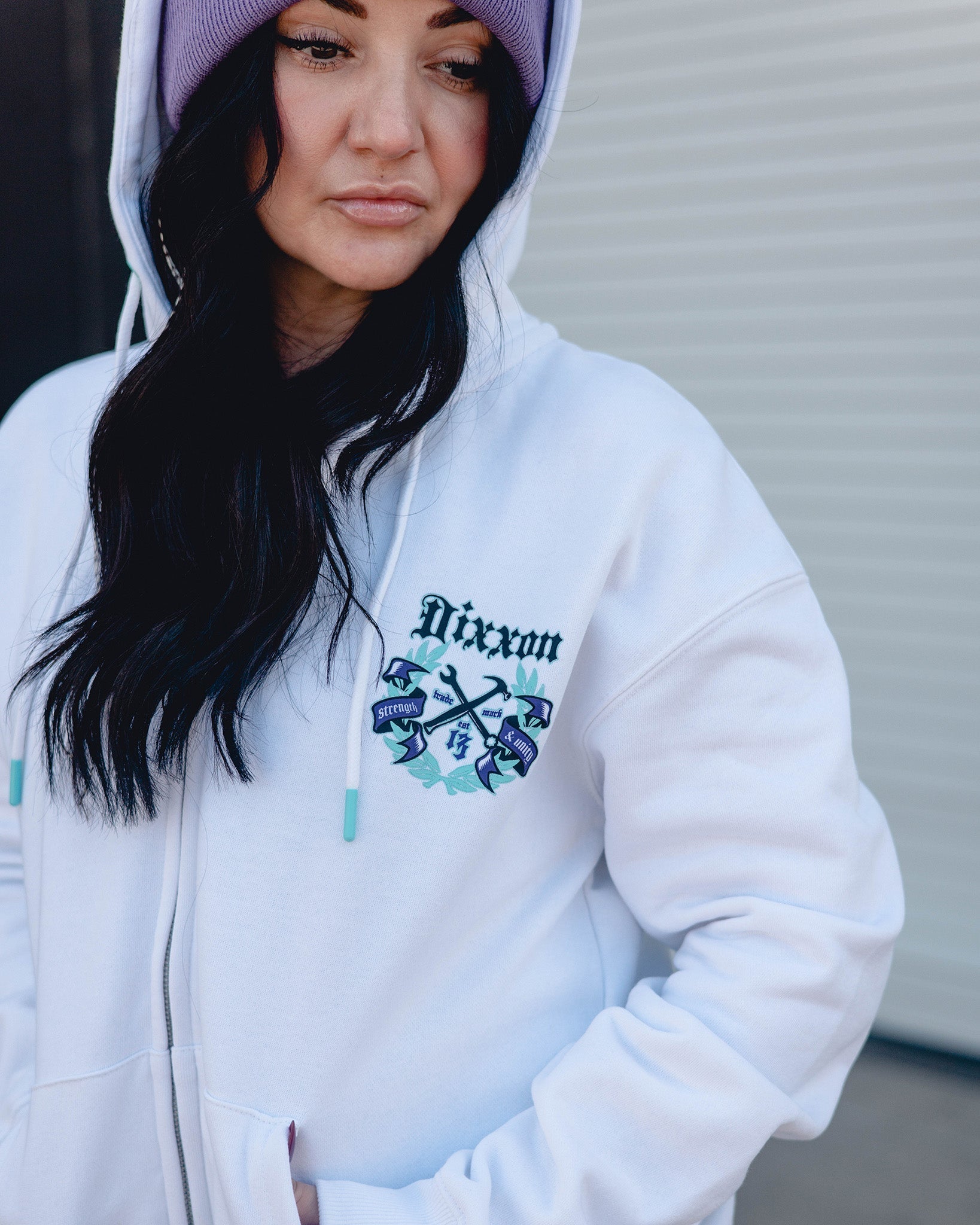 Women's Purple Award Crest Zip Up - White