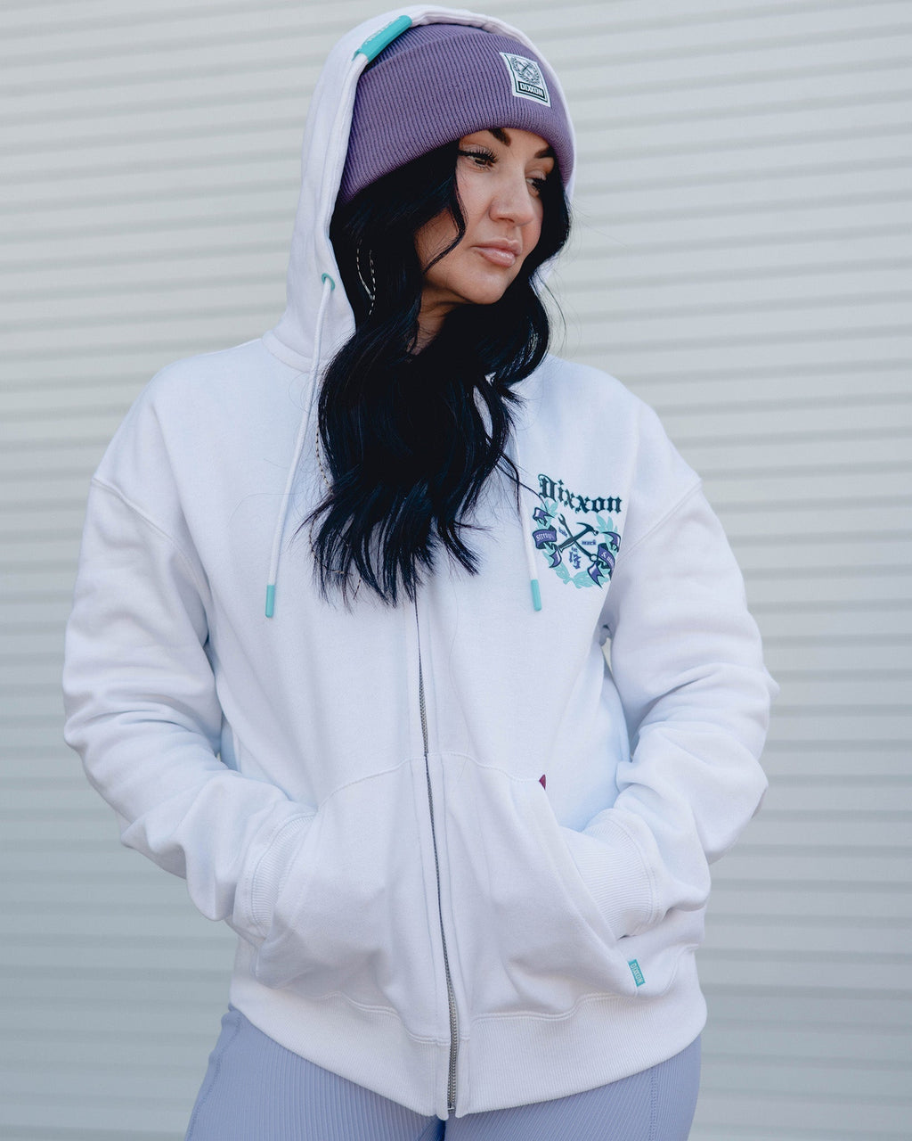 Women's Purple Award Crest Zip Up - White