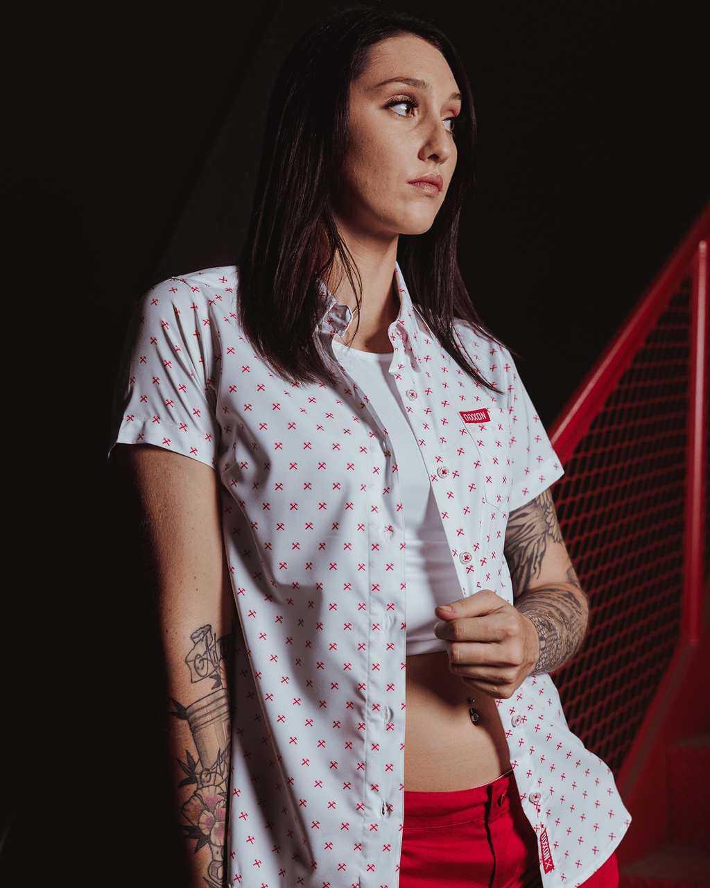 Women's Red Finney Party Shirt - White