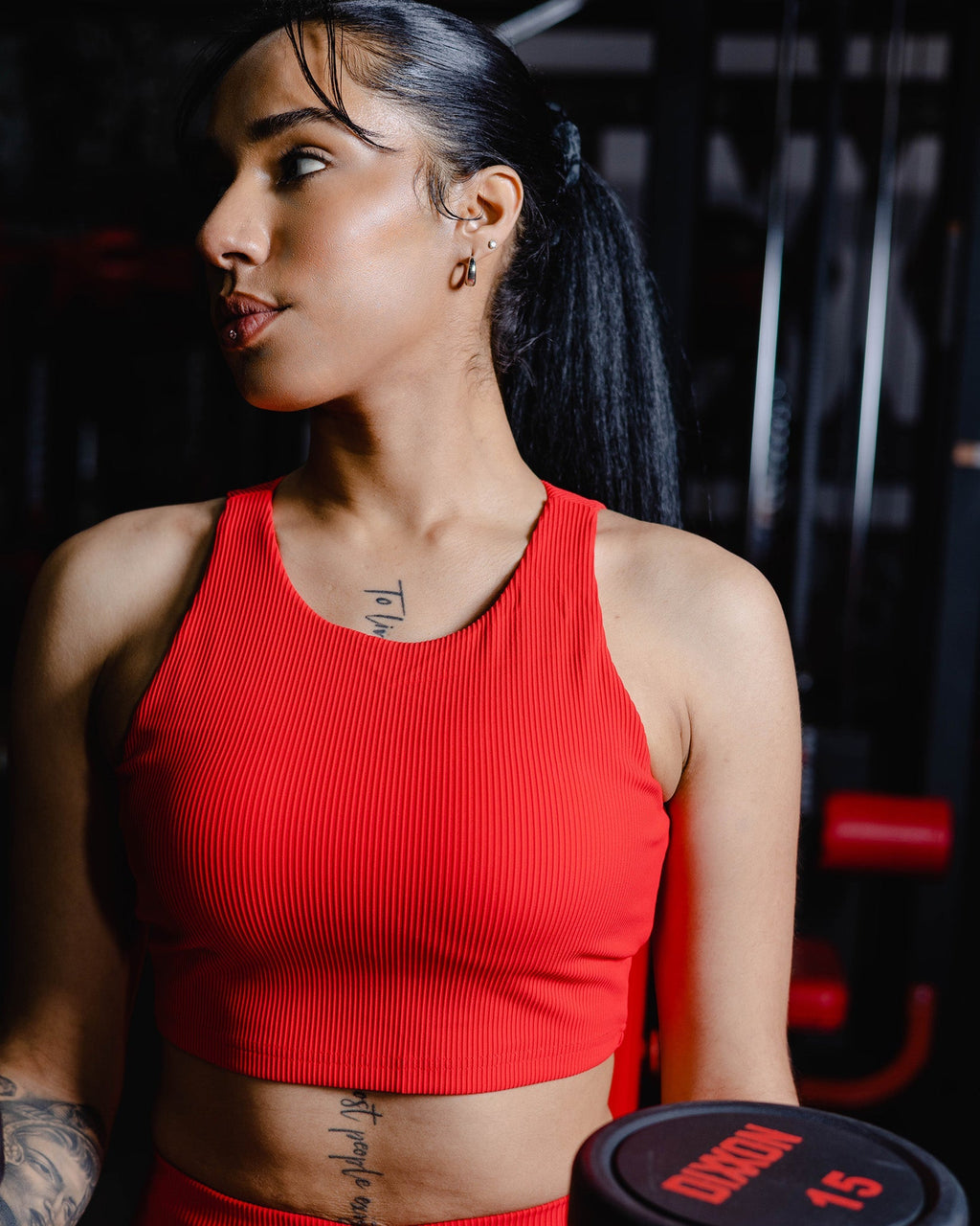 Women's Ribbed Crop Top - Red