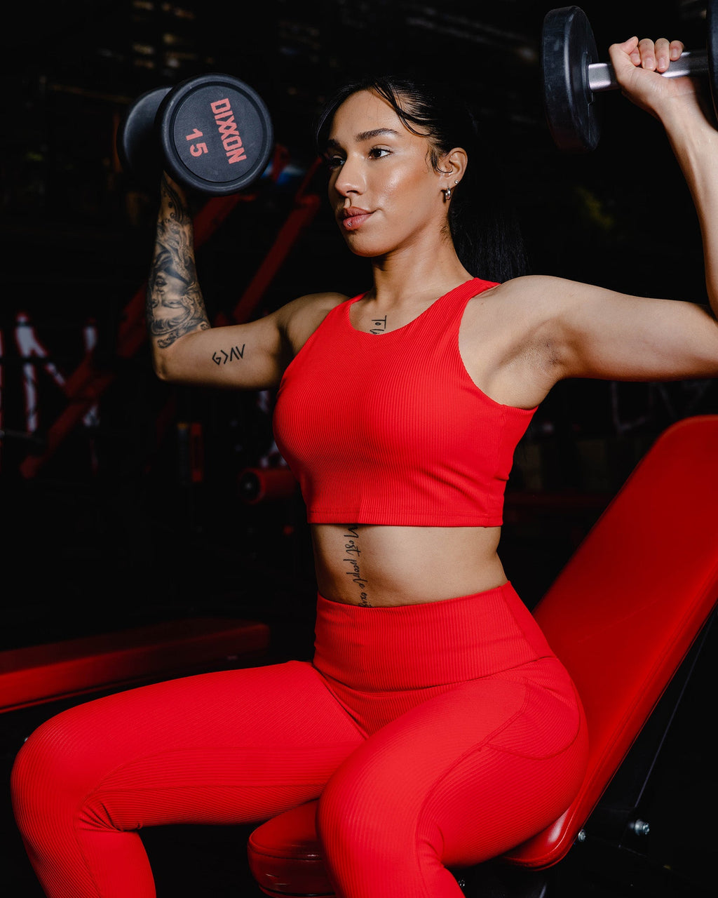 Women's Ribbed Leggings - Red