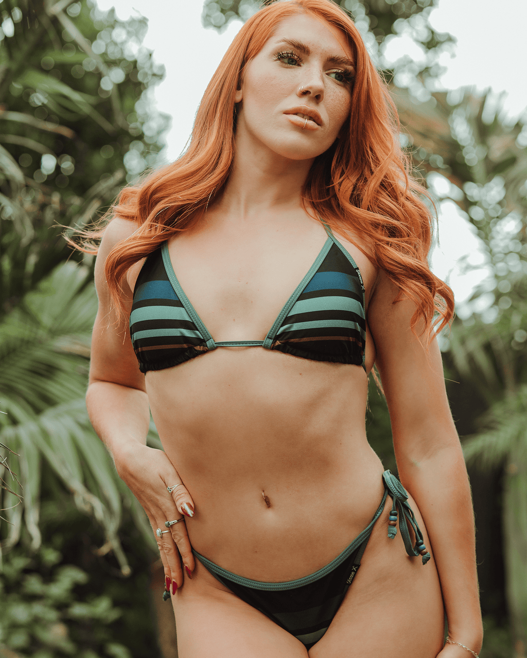 Women's Spicoli String Bikini Top - Green & Black