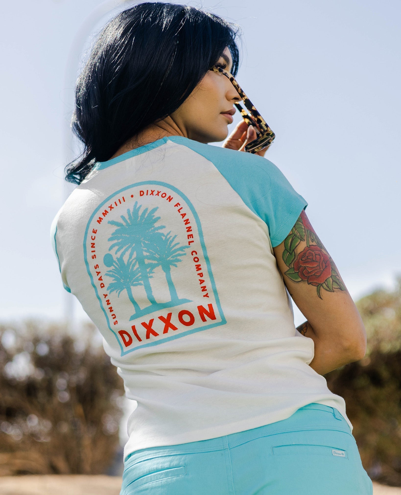 Women's Sunny Days Raglan Tee - White & Tiffany