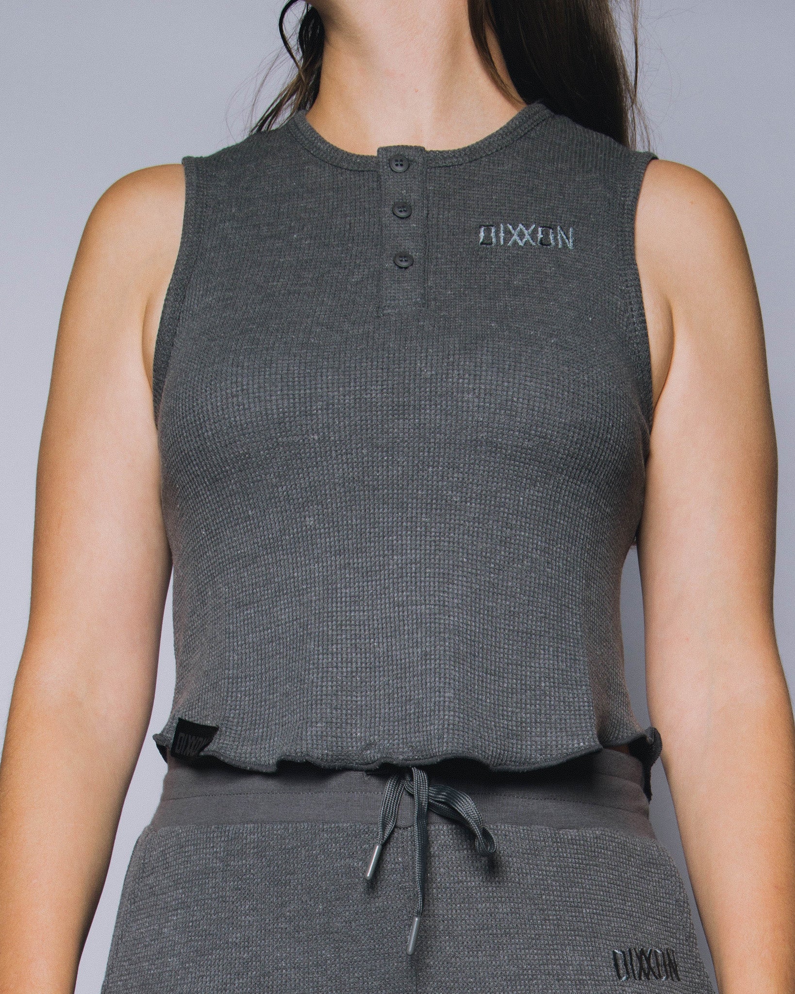 Women's Waffle Knit Crop Tank - Dark Gray