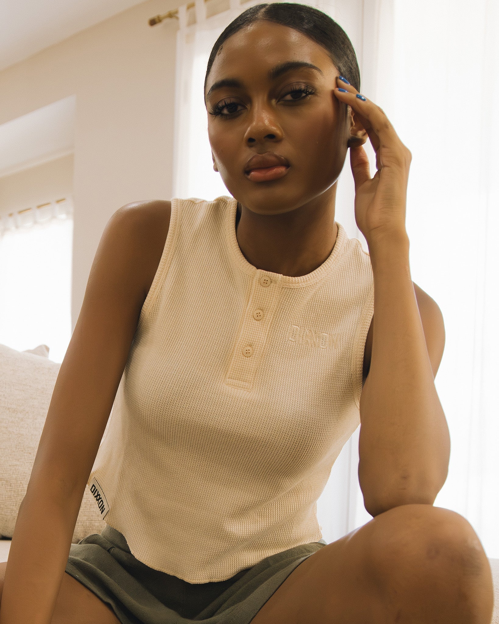 Women's Waffle Knit Crop Tank - Ivory