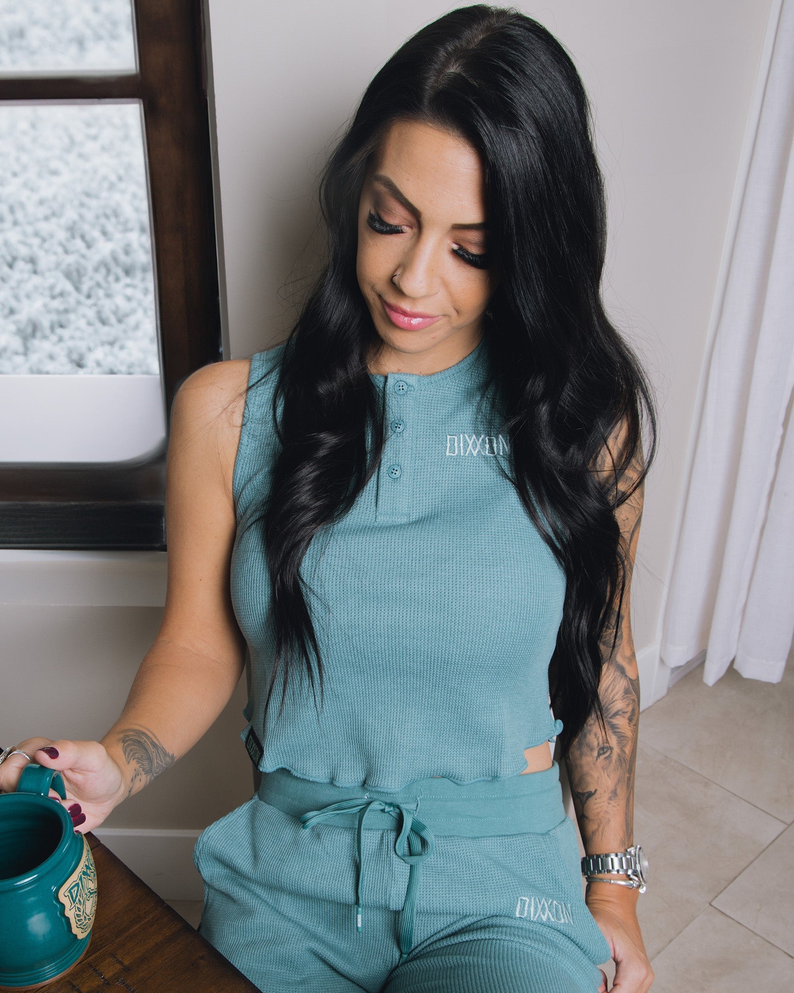 Women's Waffle Knit Crop Tank - Lagoon