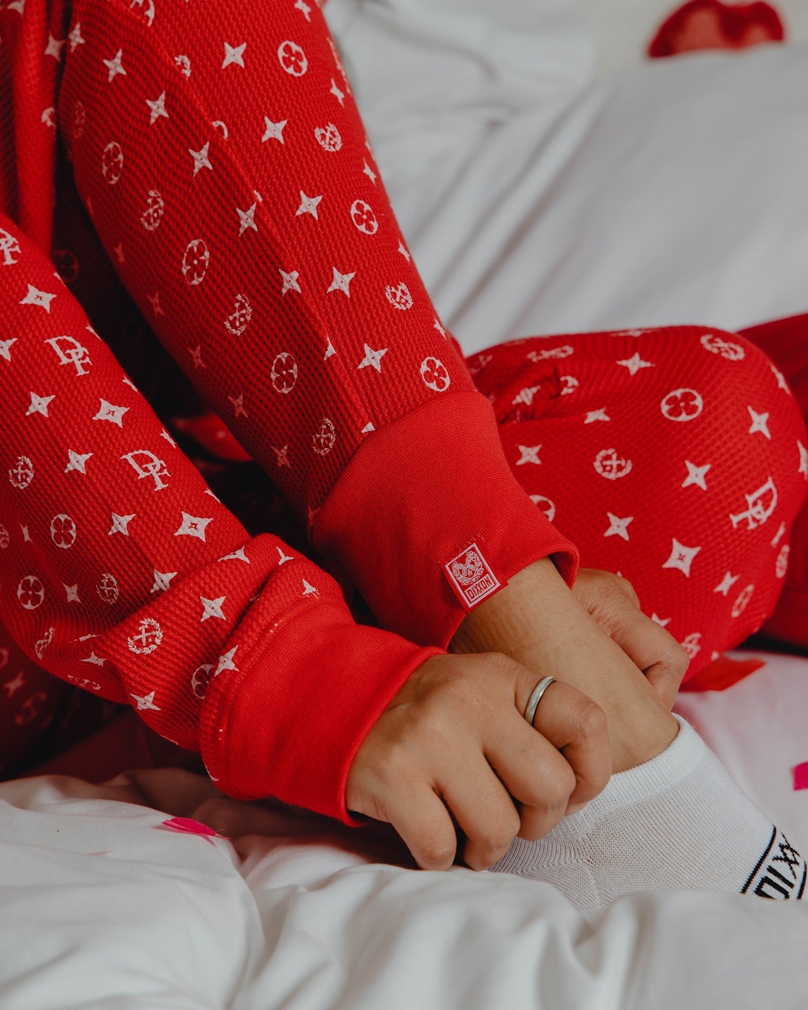 Women's Waffle Knit Joggers - Red & White Bougie