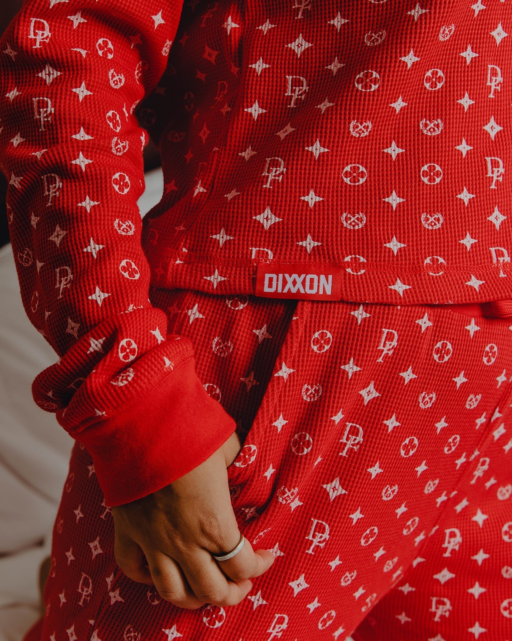 Women's Waffle Knit Joggers - Red & White Bougie
