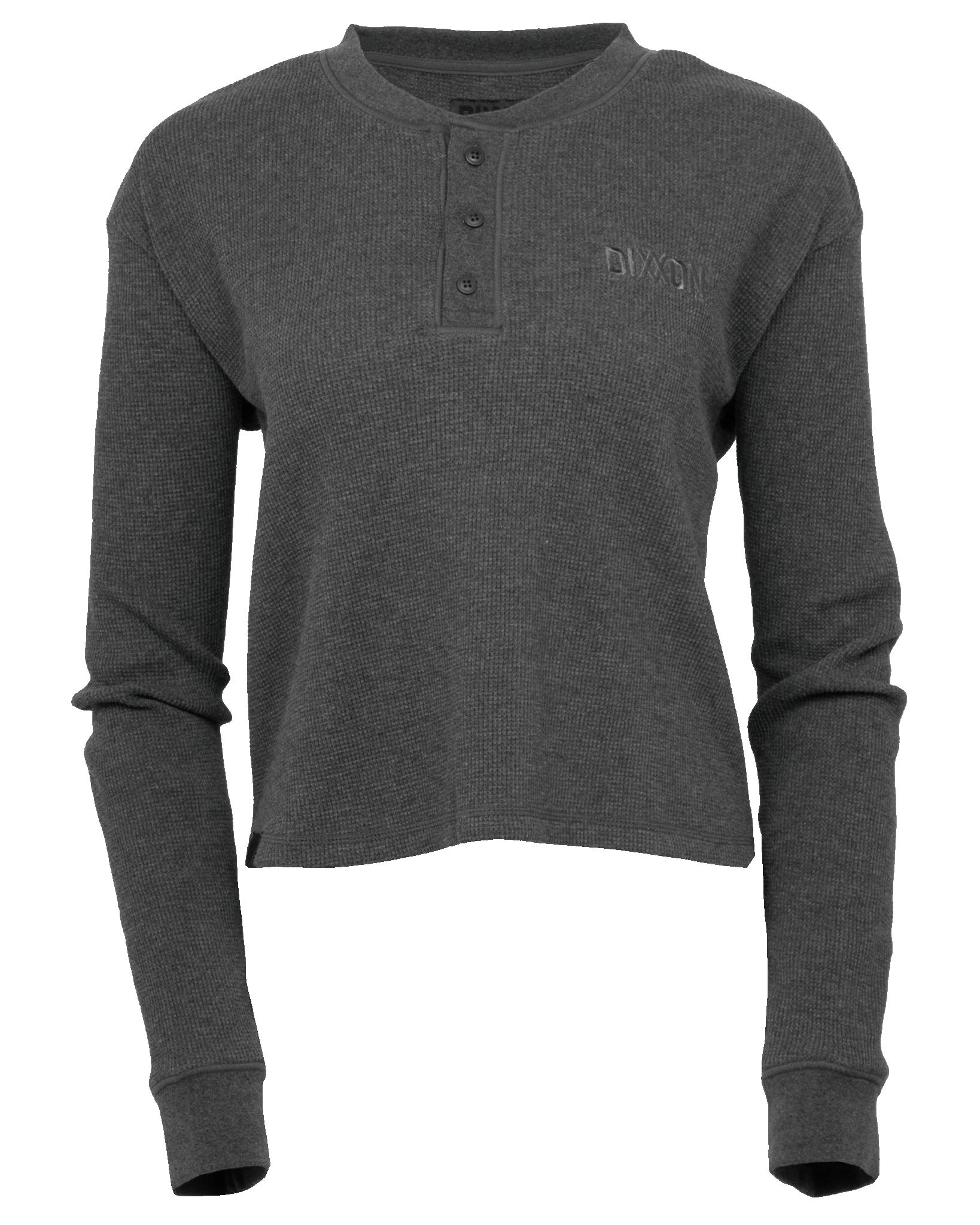 Women's Waffle Knit Long Sleeve Crop Tee - Dark Gray